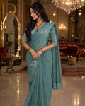 Blue Nimboli Silk Saree with Stone, Embroidery & Sequin Work