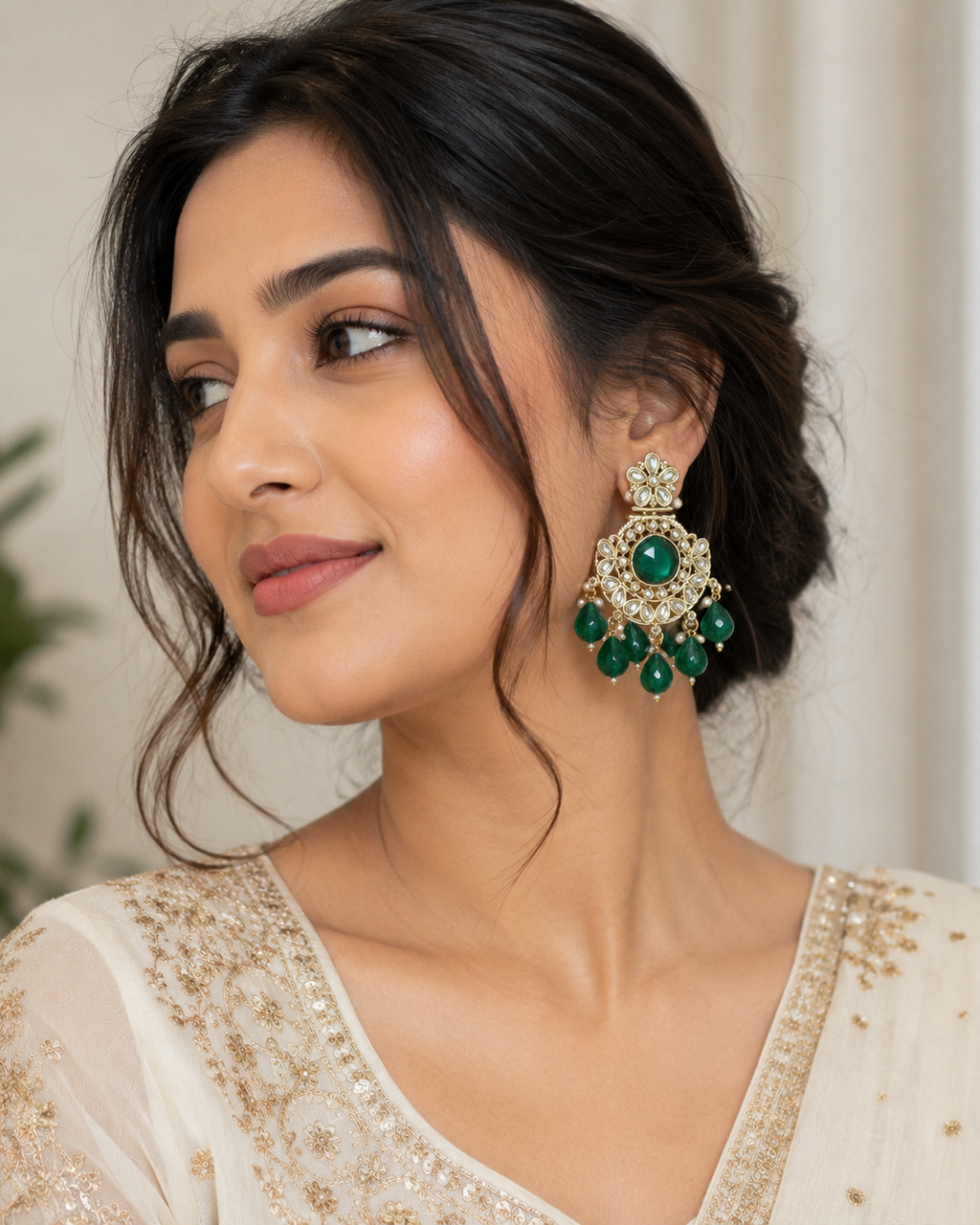 Red, Green, Blue, and Colorful Aarti Chandbali Earrings/ Traditional Gold Jhumka Style