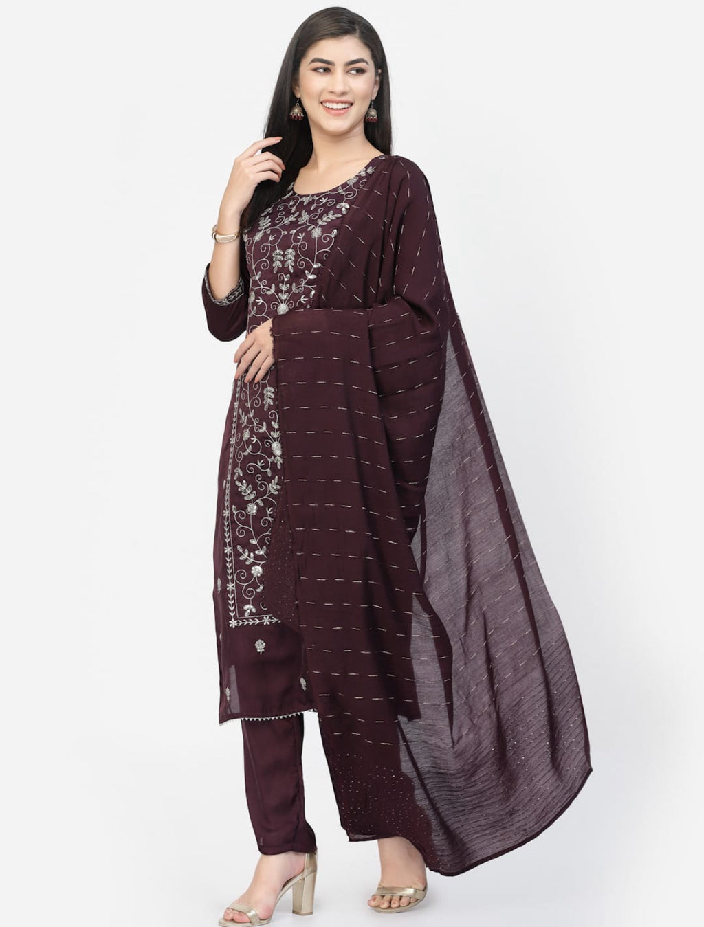 Embroidary silk kurtha set with inner linen