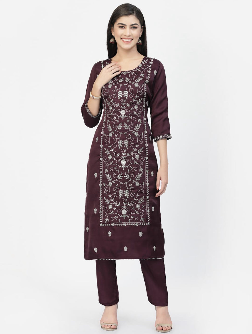 Embroidary silk kurtha set with inner linen