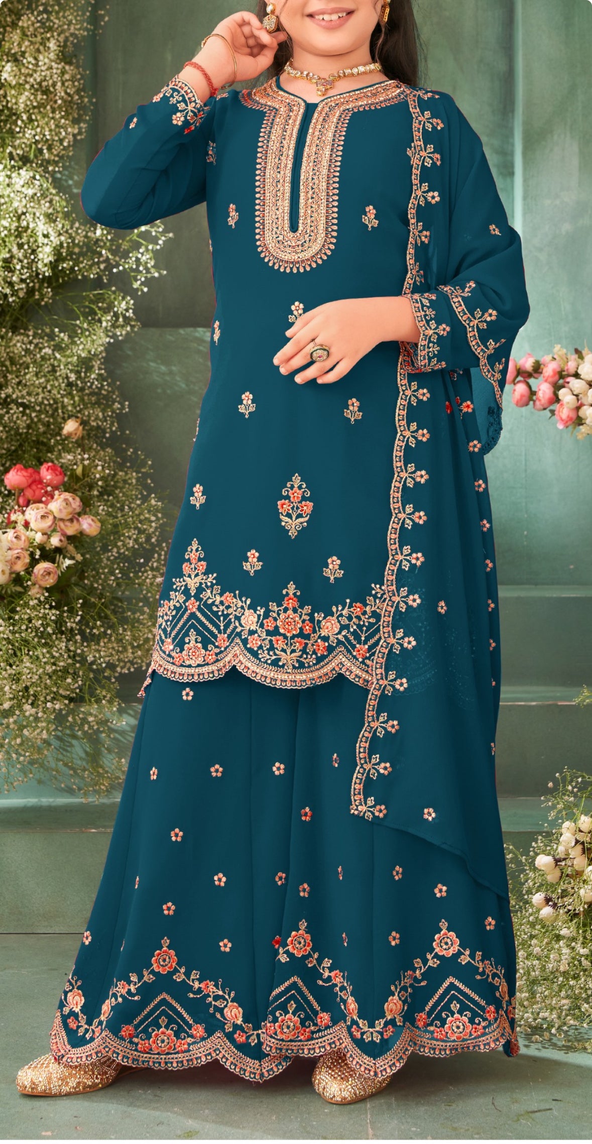 Girls Plazzo Set with embroidary and stone worked