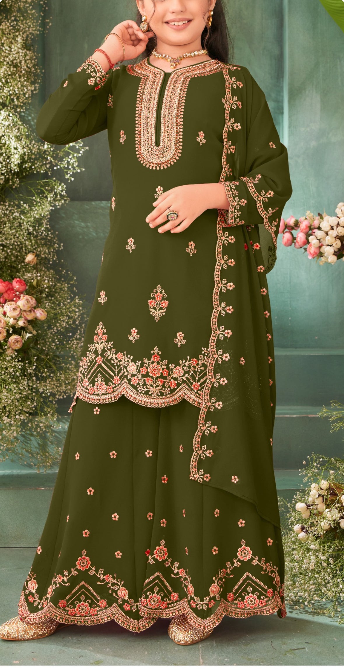 Girls Plazzo Set with embroidary and stone worked