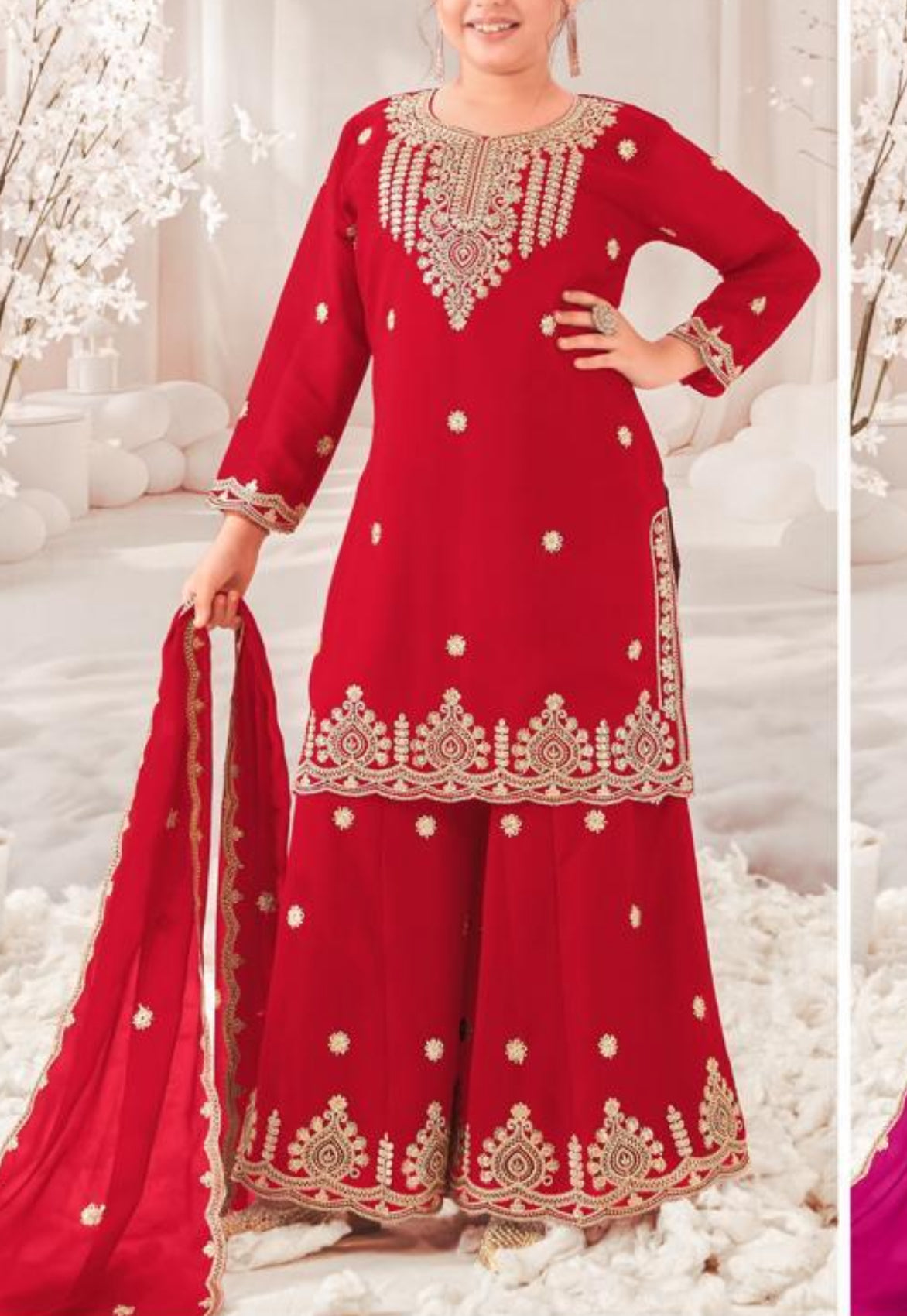 Girls Plazzo Set with embroidary and stone worked