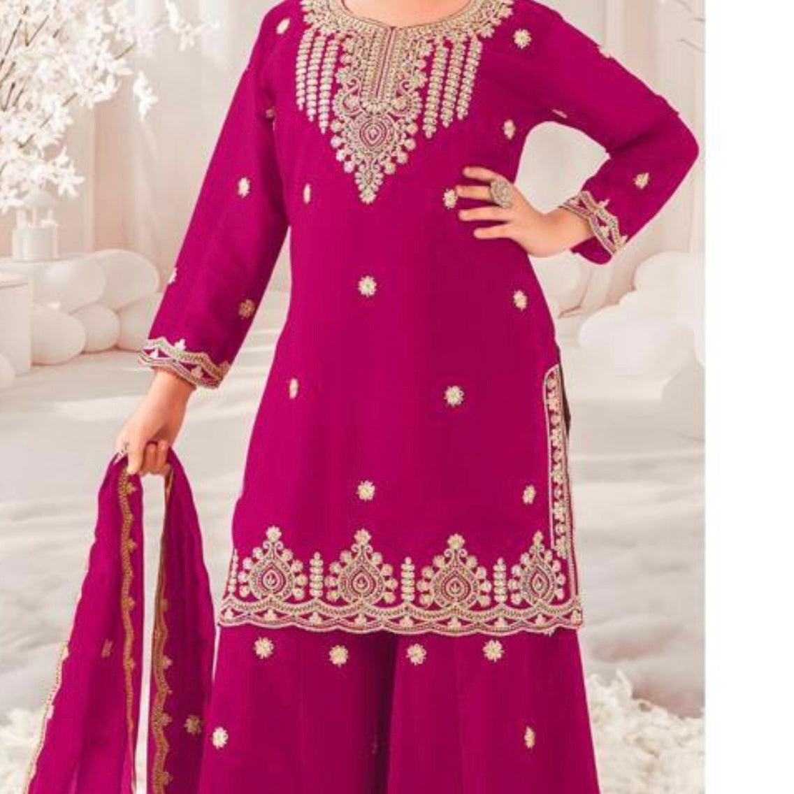 Girls Plazzo Set with embroidary and stone worked