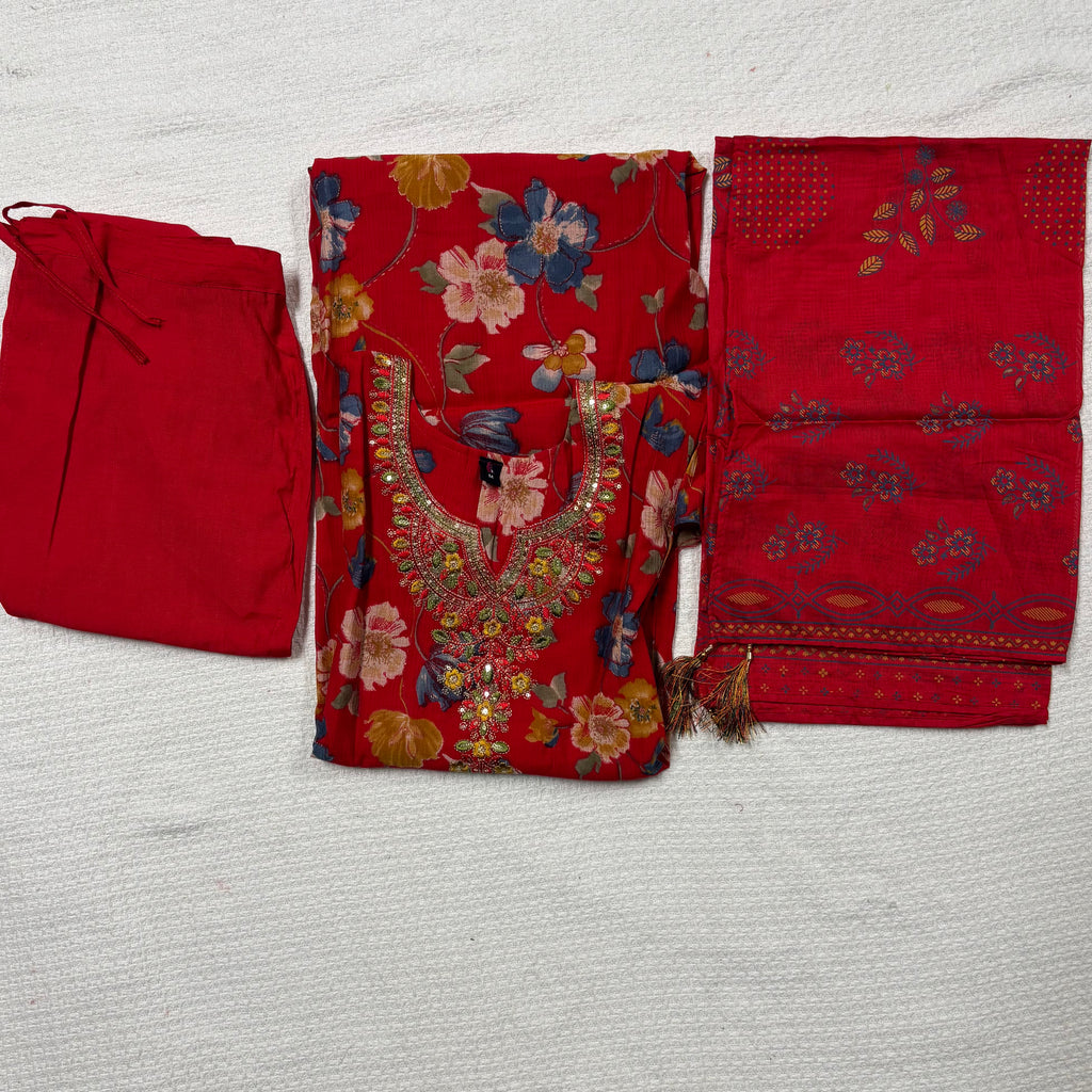 Womens Straight Kurtha Sets with floral graphic Design