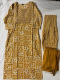 Yellow 100% Cotton Kurtha Set