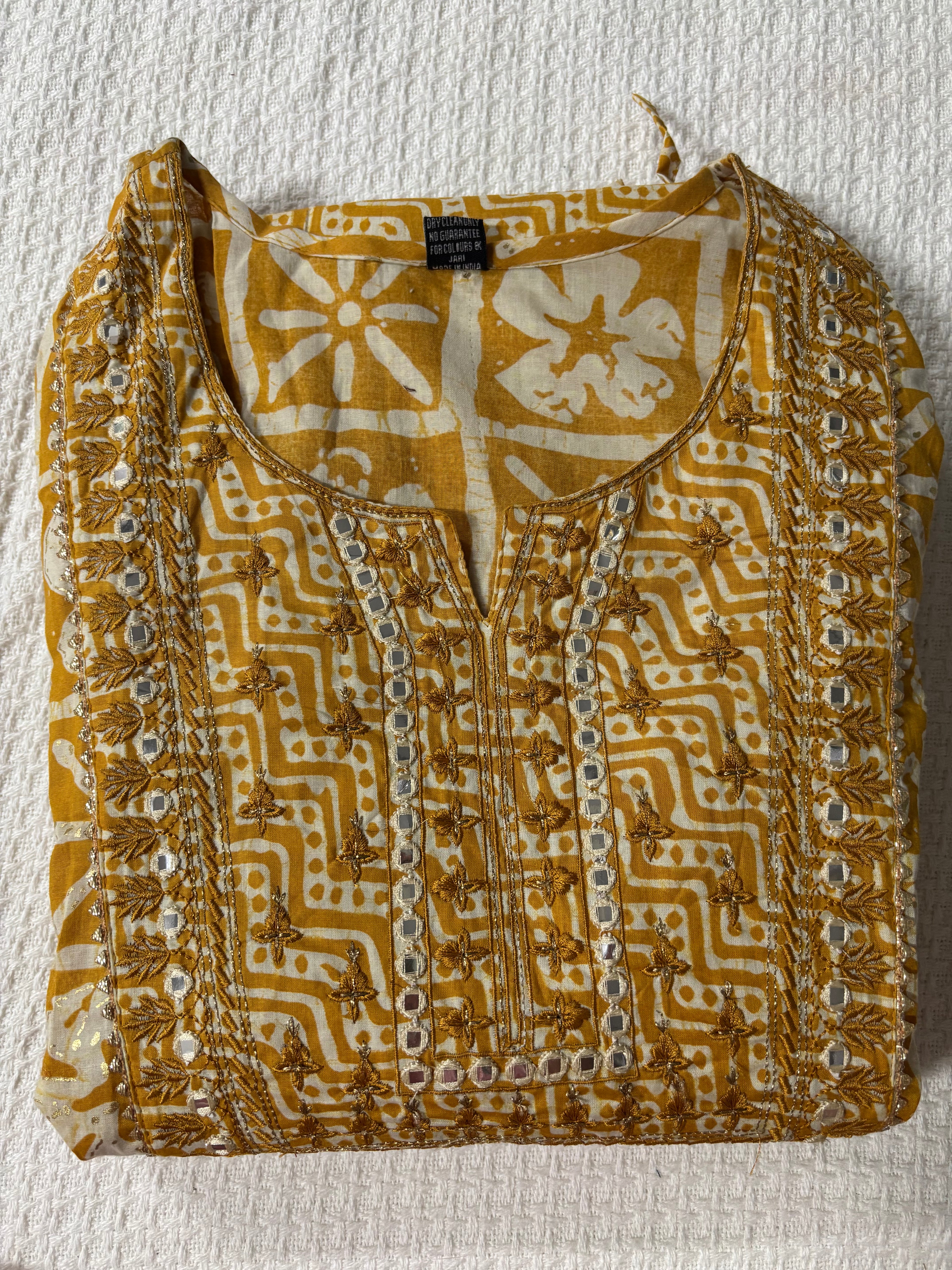 Yellow 100% Cotton Kurtha Set
