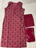 Sleeveless Kurtha Set On Dark Pink Color