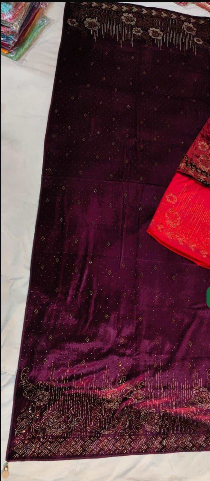 Velvet Shawl with Rihno stone work