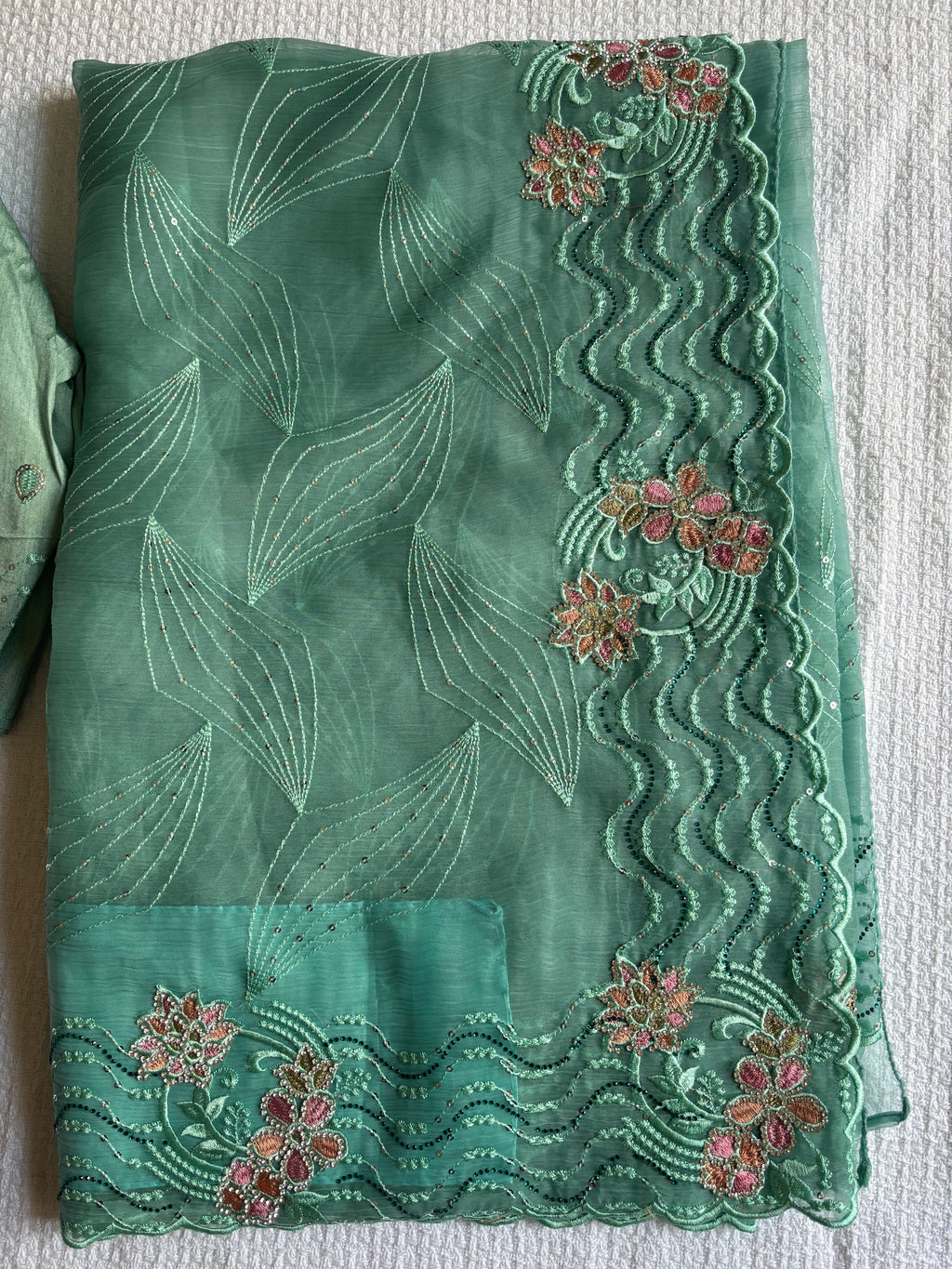 Blue Nimboli Silk Saree with Stone, Embroidery & Sequin Work