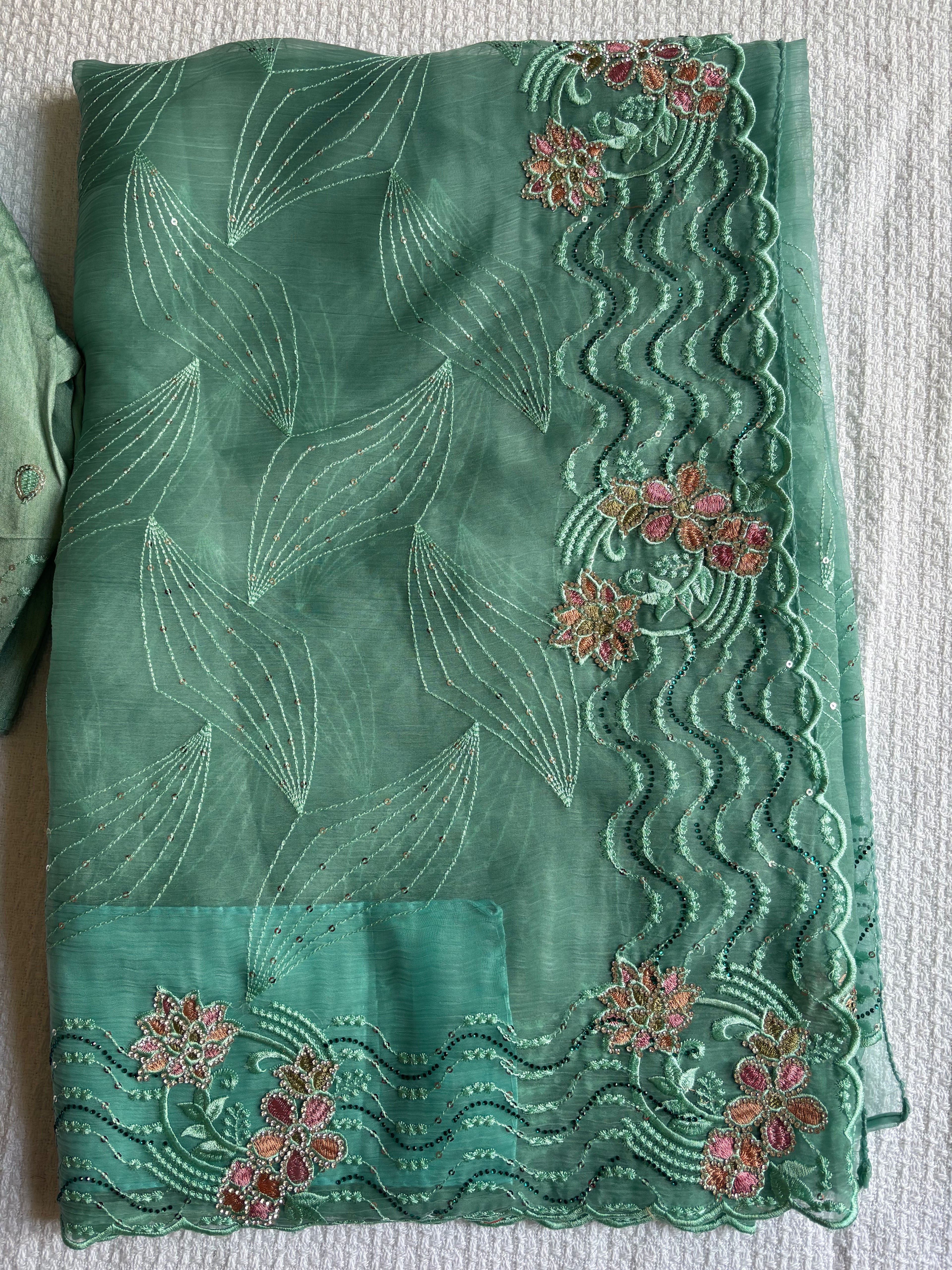 Blue Nimboli Silk Saree with Stone, Embroidery & Sequin Work