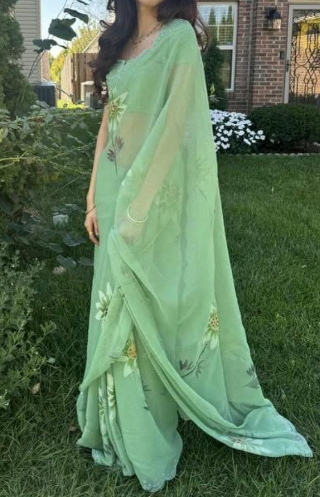 Shimmer-brush Saree With Seroski Work