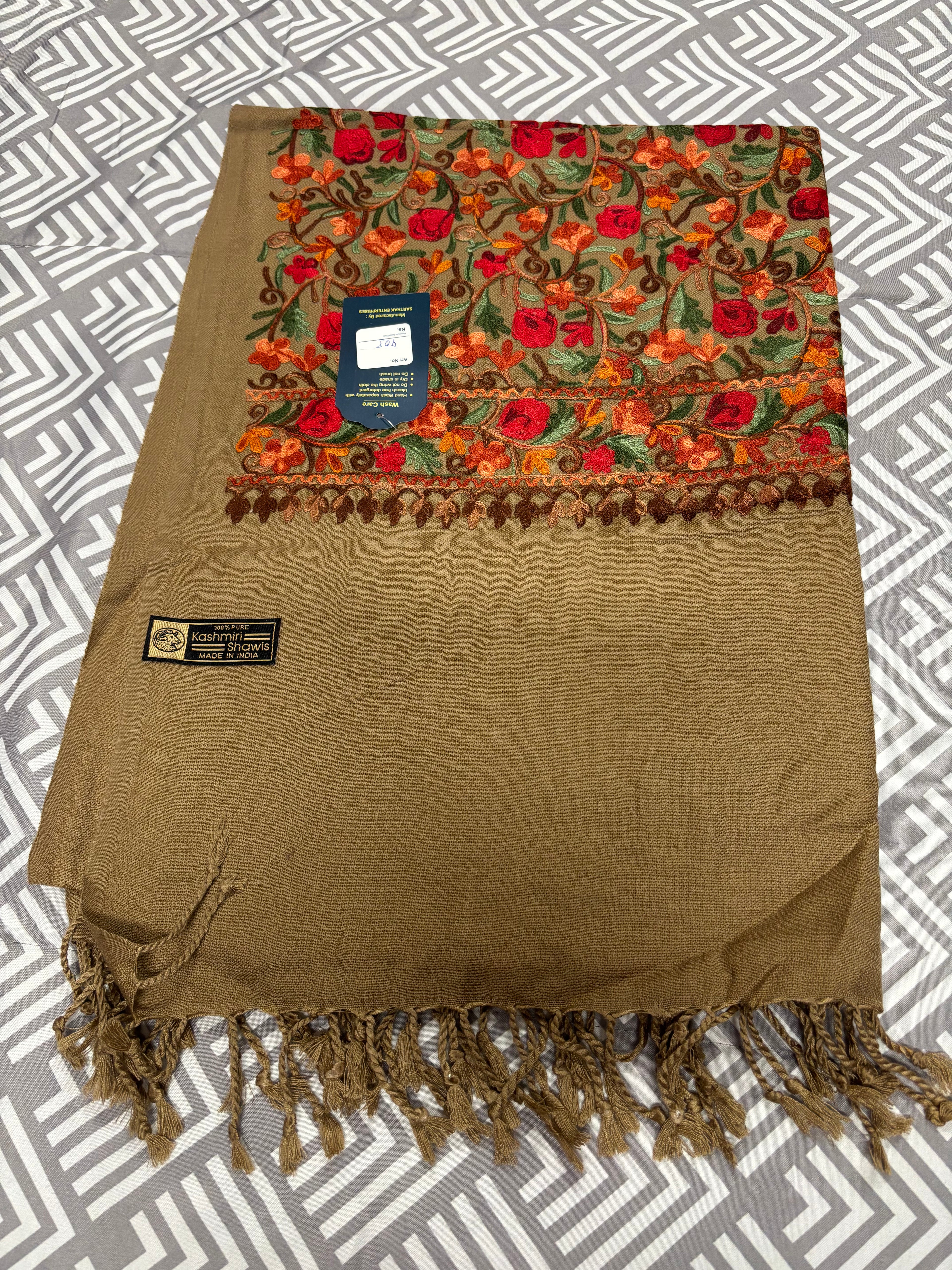 100% Kashmiri Shawl With Heavy Floral Pattern