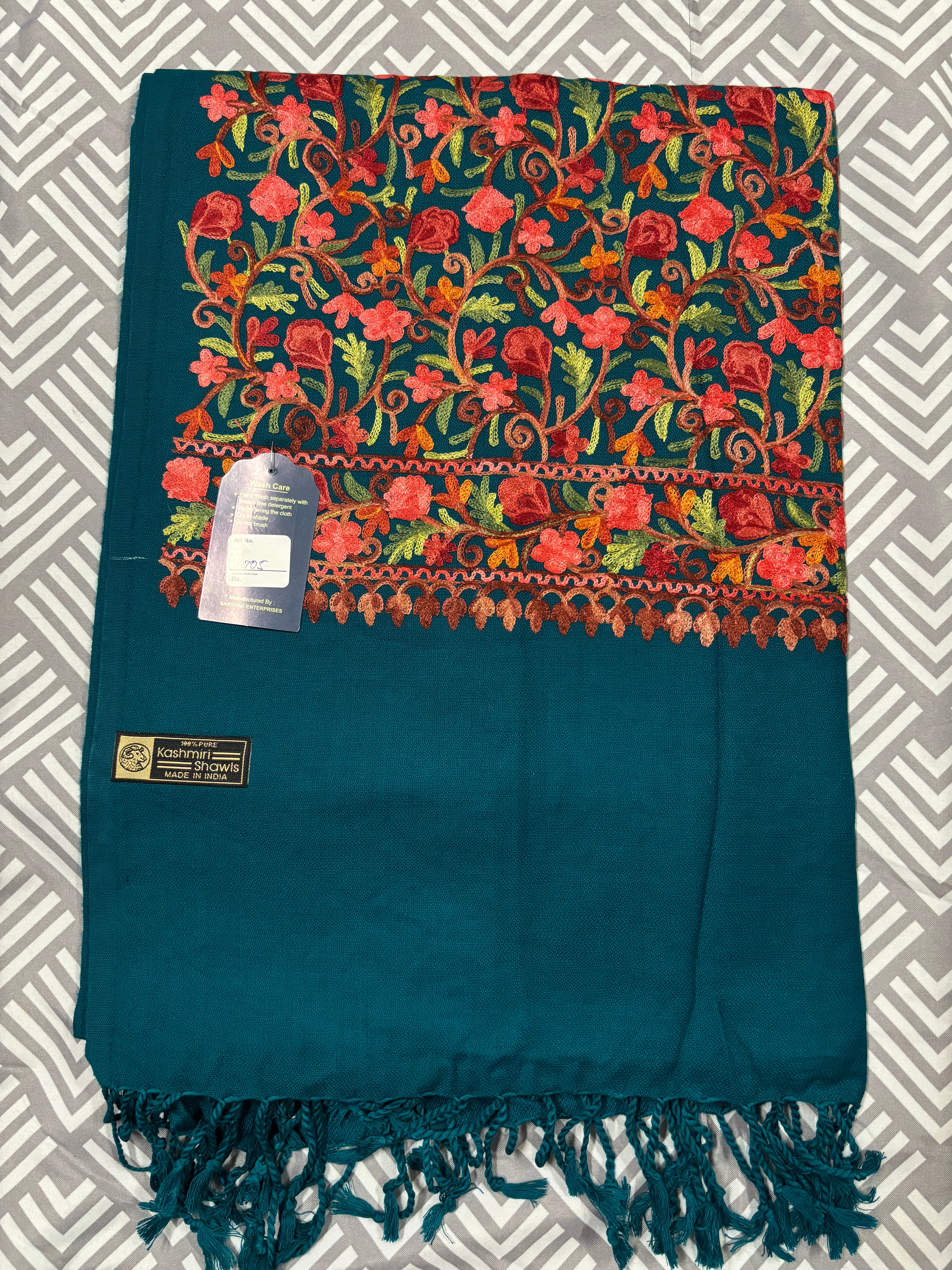 100% Kashmiri Shawl With Heavy Floral Pattern