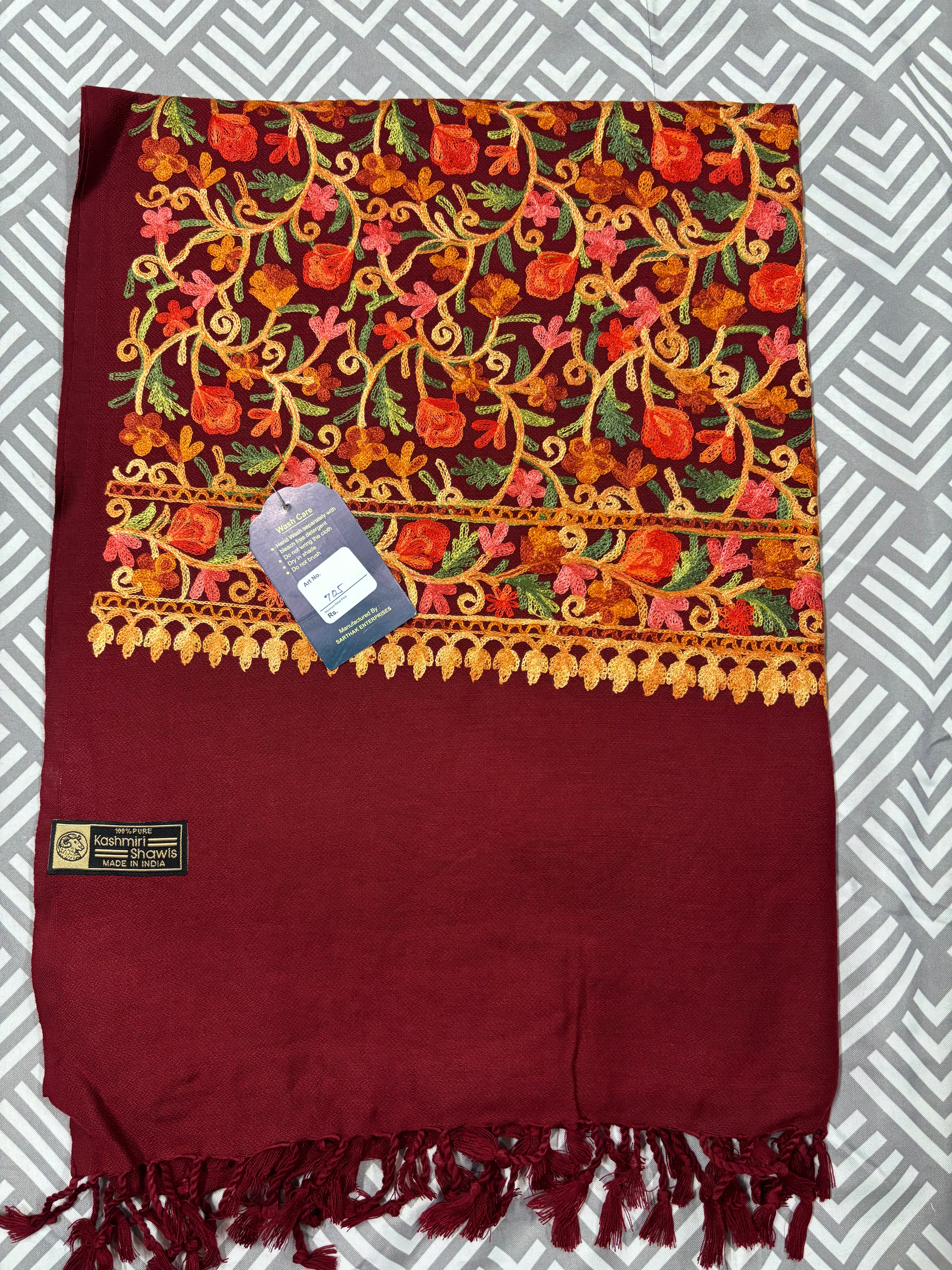 100% Kashmiri Shawl With Heavy Floral Pattern