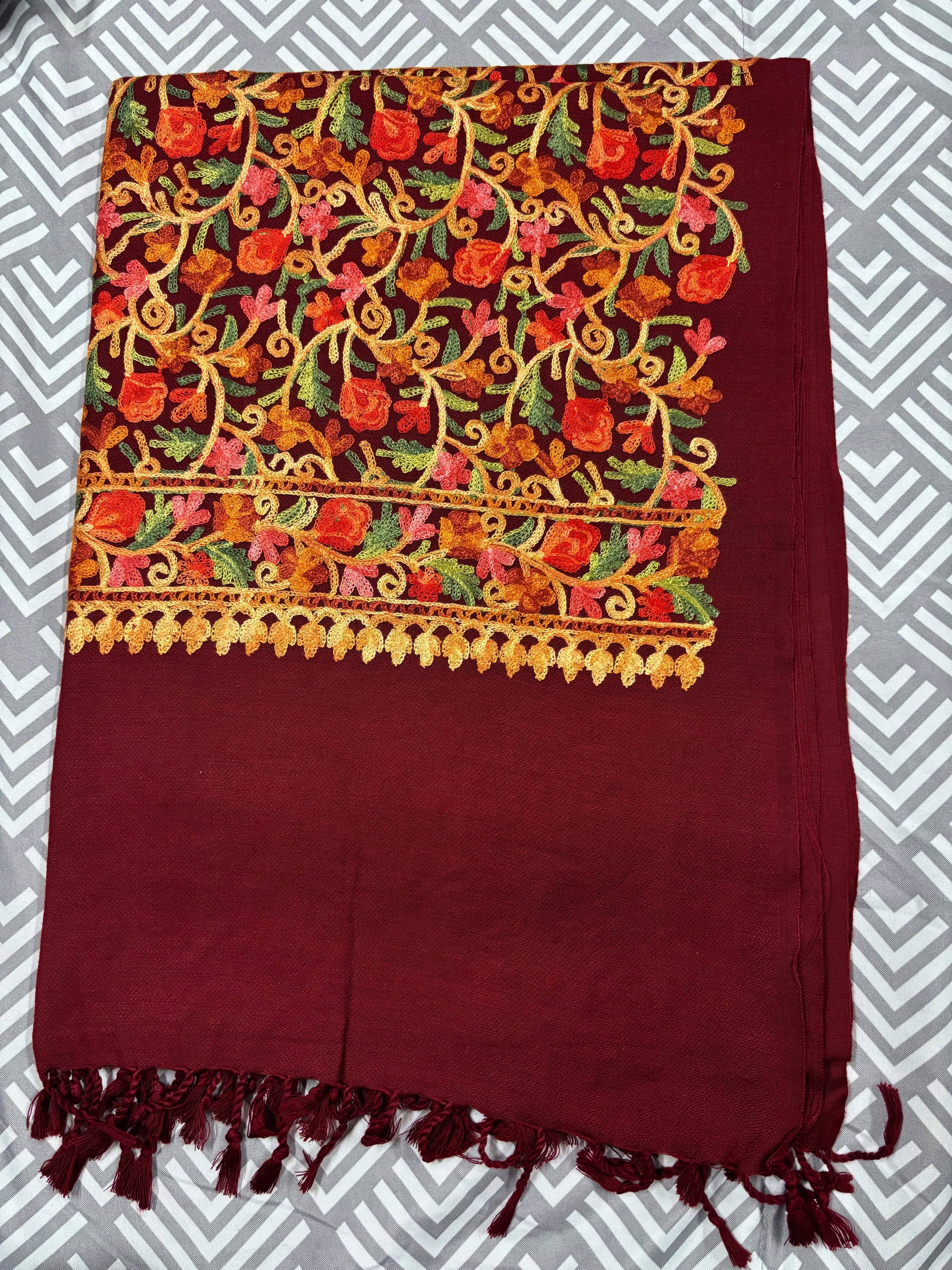 100% Kashmiri Shawl With Heavy Floral Pattern
