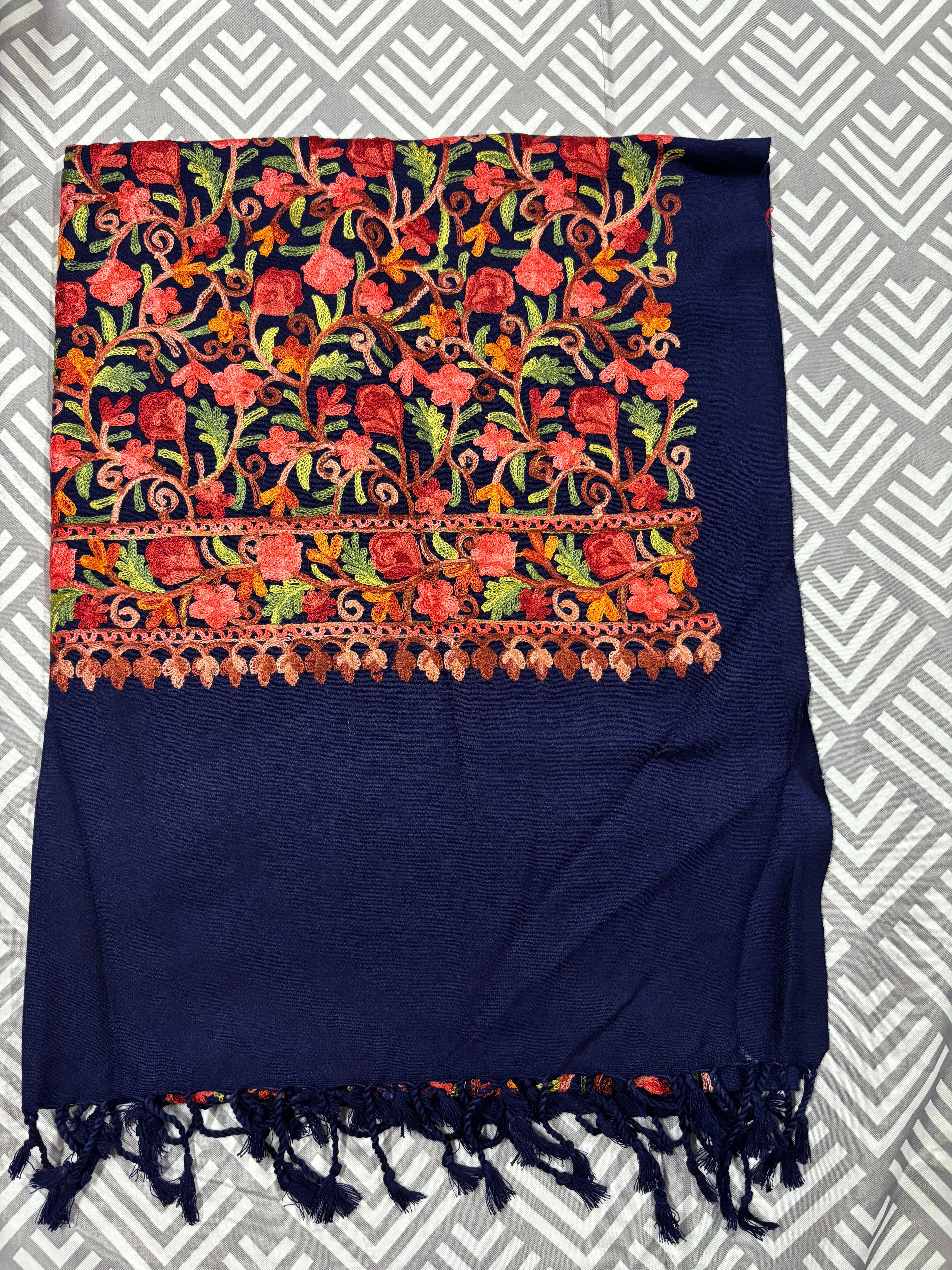 100% Kashmiri Shawl With Heavy Floral Pattern