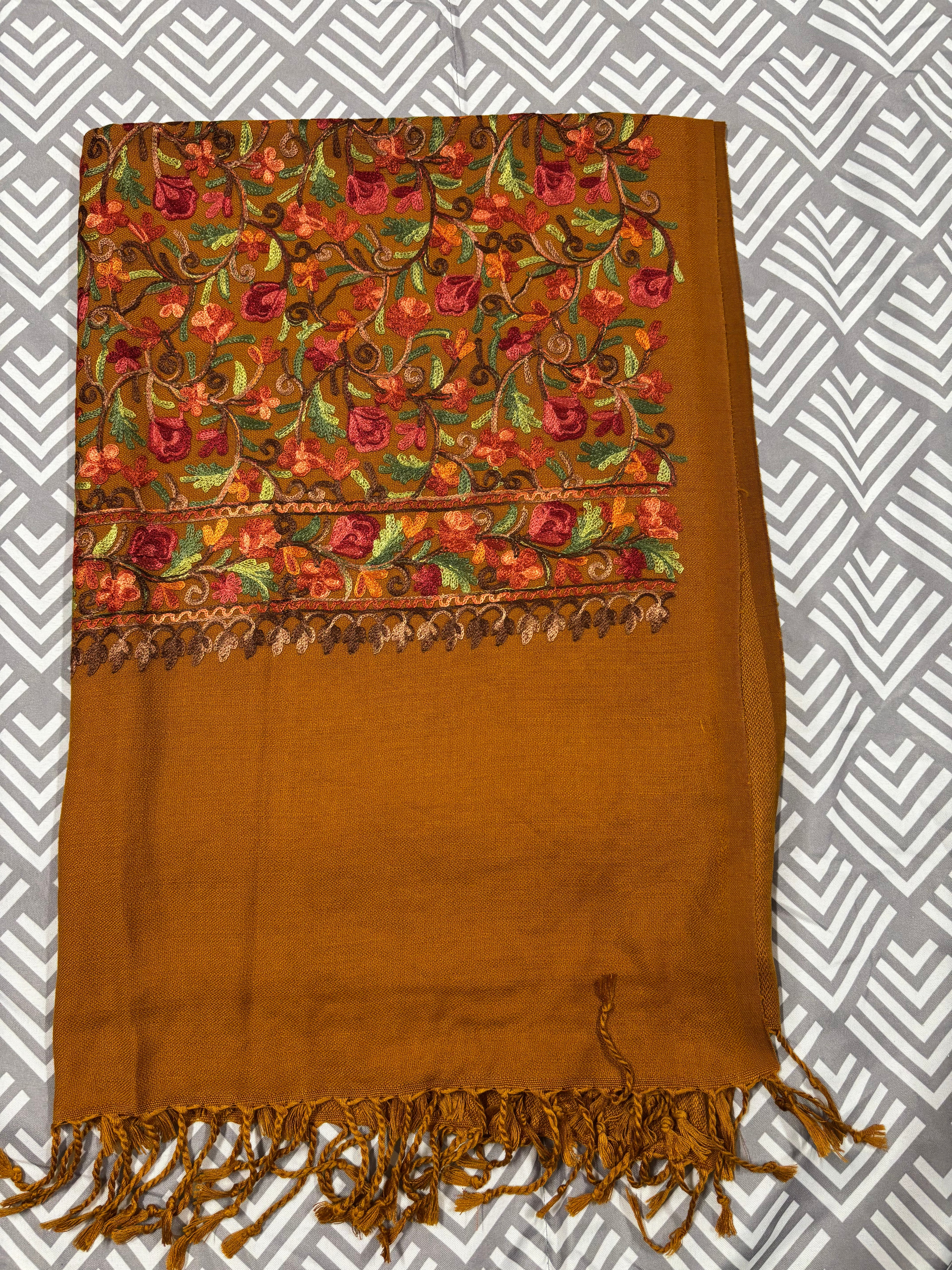 100% Kashmiri Shawl With Heavy Floral Pattern