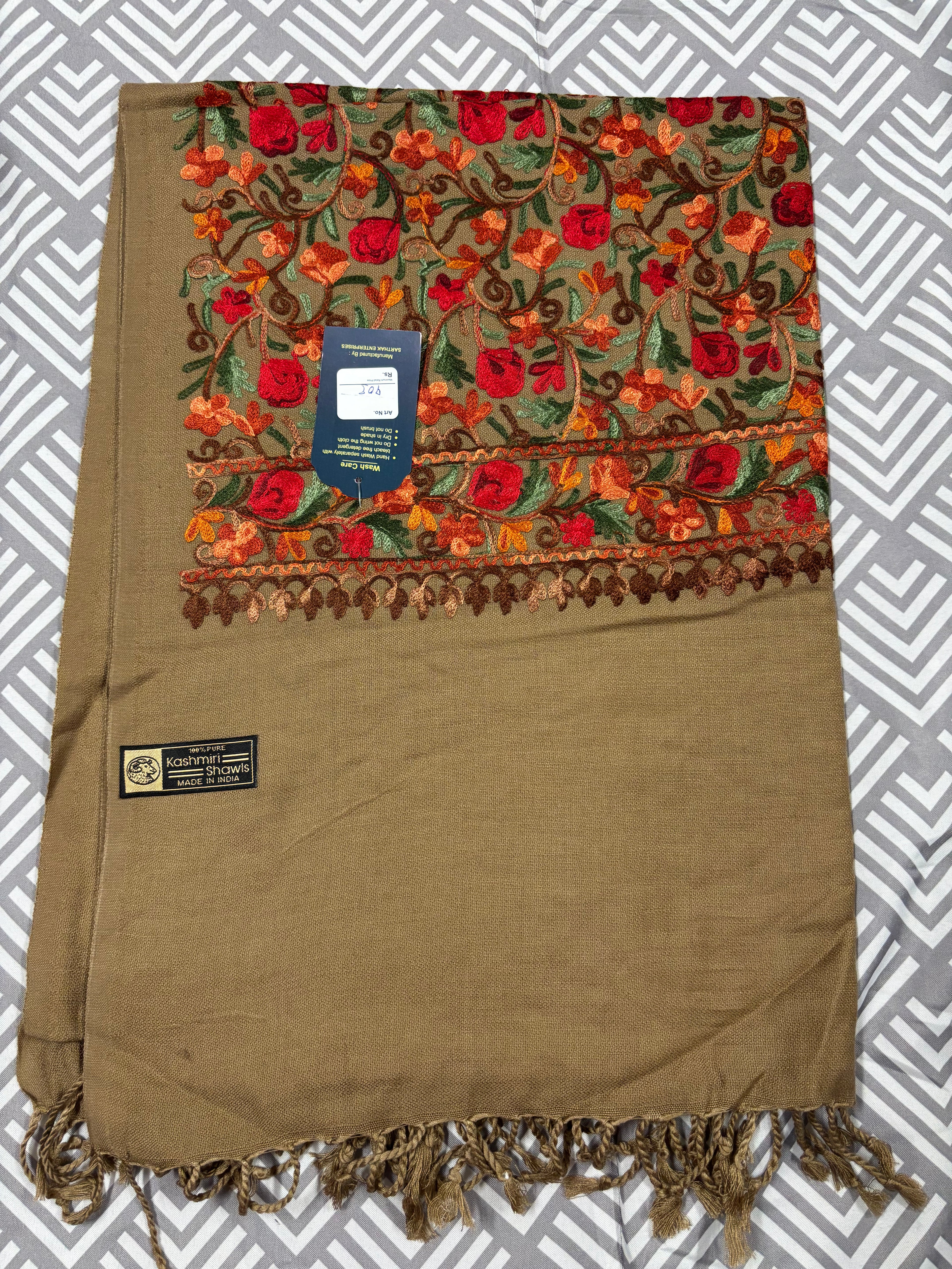 100% Kashmiri Shawl With Heavy Floral Pattern