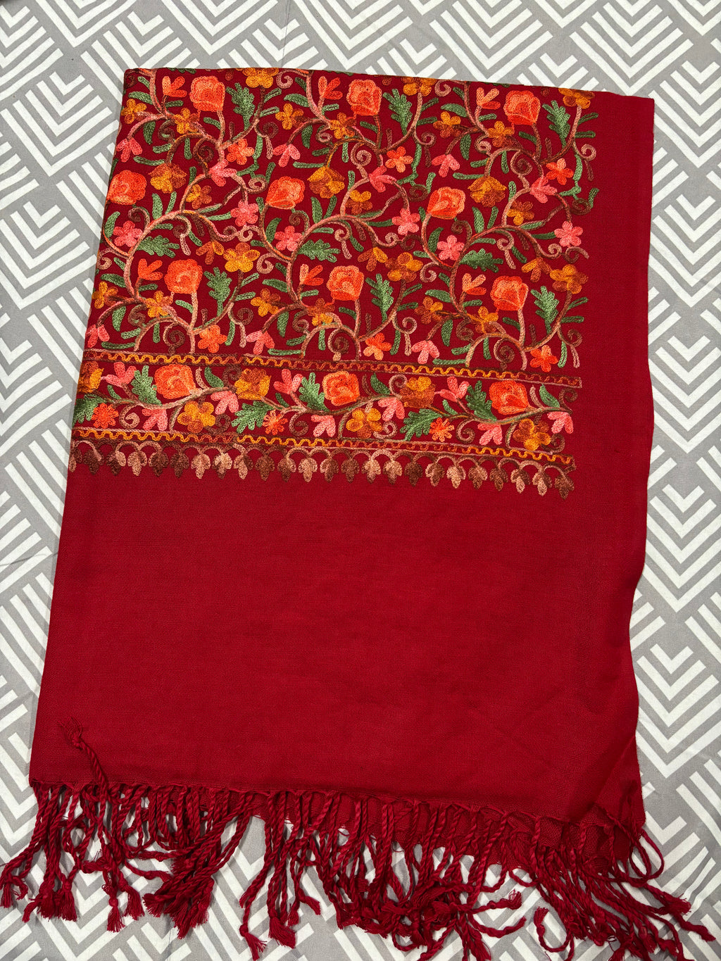 100% Kashmiri Shawl With Heavy Floral Pattern