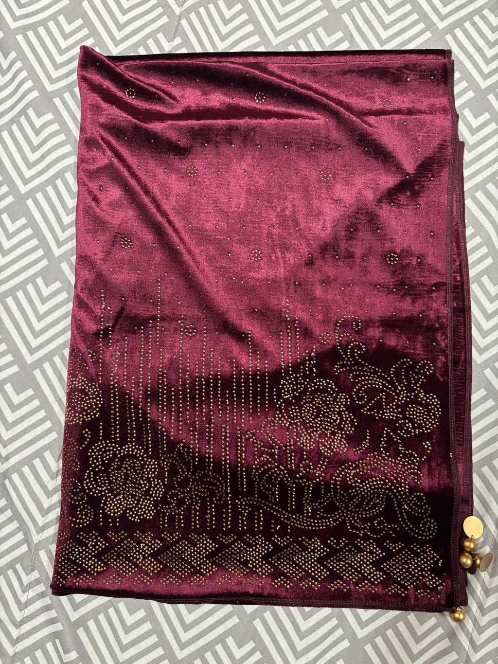 Velvet Shawl with Rihno stone work