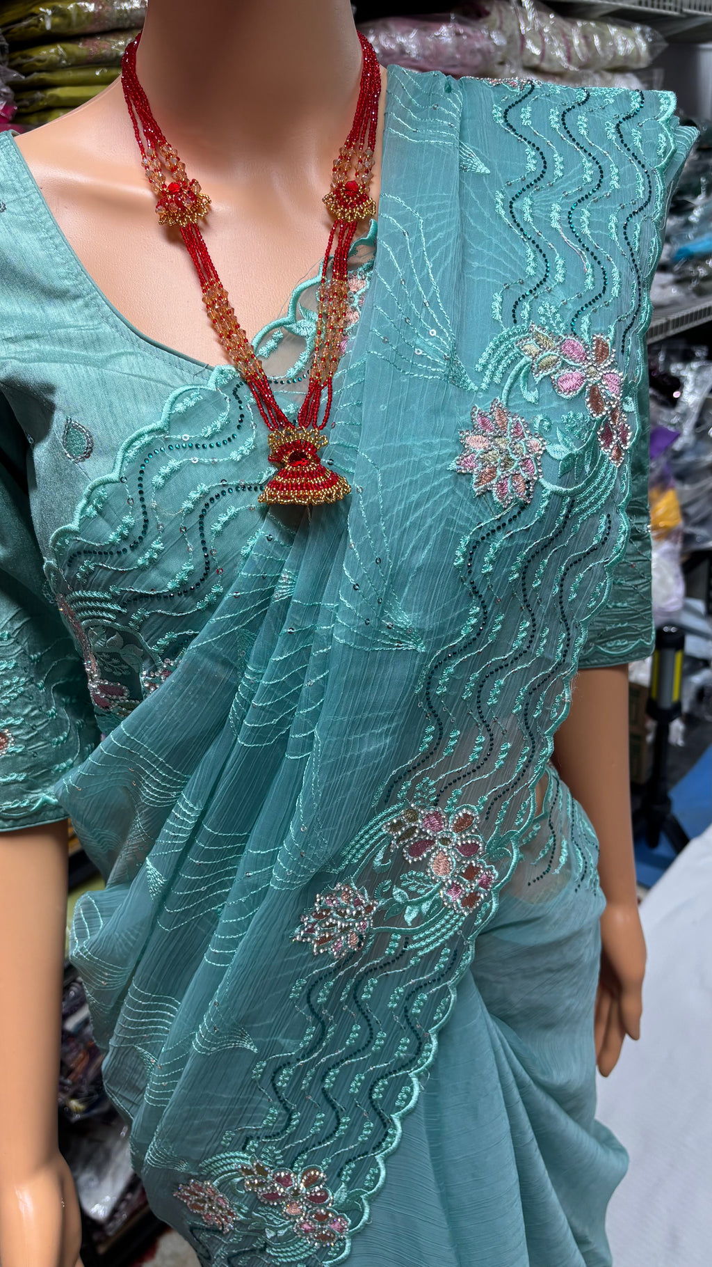 Blue Nimboli Silk Saree with Stone, Embroidery & Sequin Work