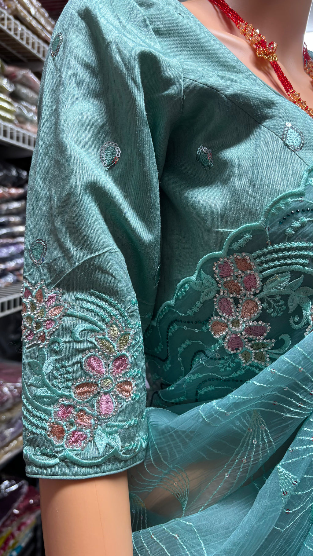 Blue Nimboli Silk Saree with Stone, Embroidery & Sequin Work