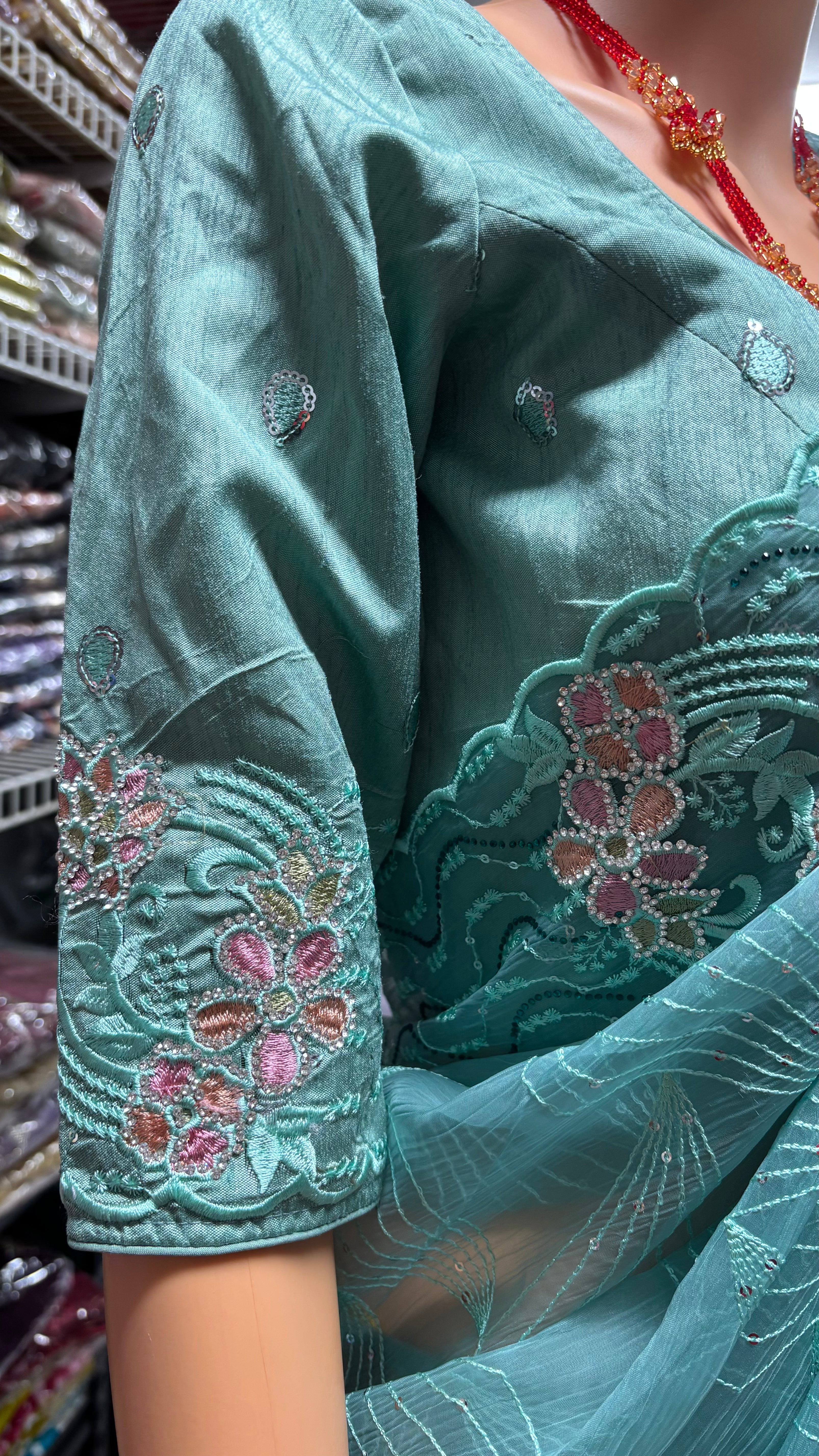 Blue Nimboli Silk Saree with Stone, Embroidery & Sequin Work