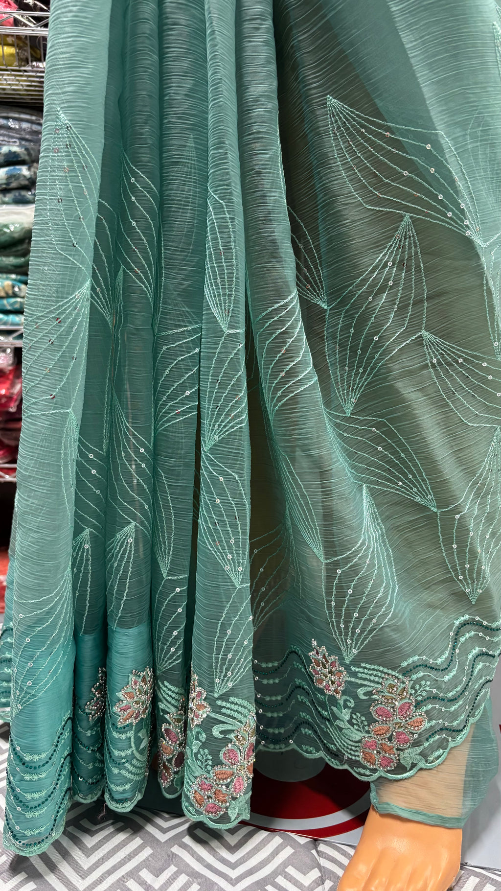Blue Nimboli Silk Saree with Stone, Embroidery & Sequin Work