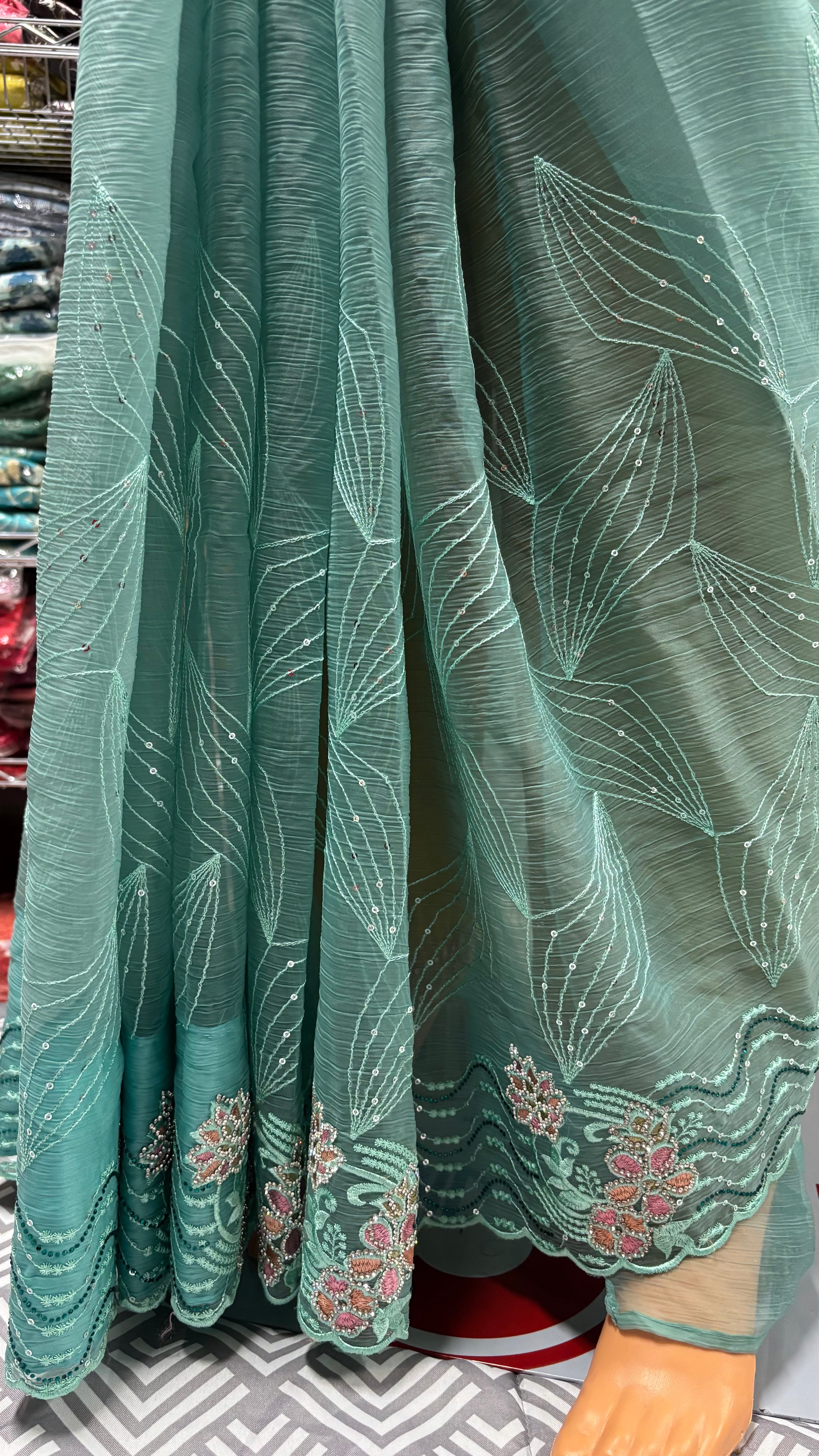 Blue Nimboli Silk Saree with Stone, Embroidery & Sequin Work