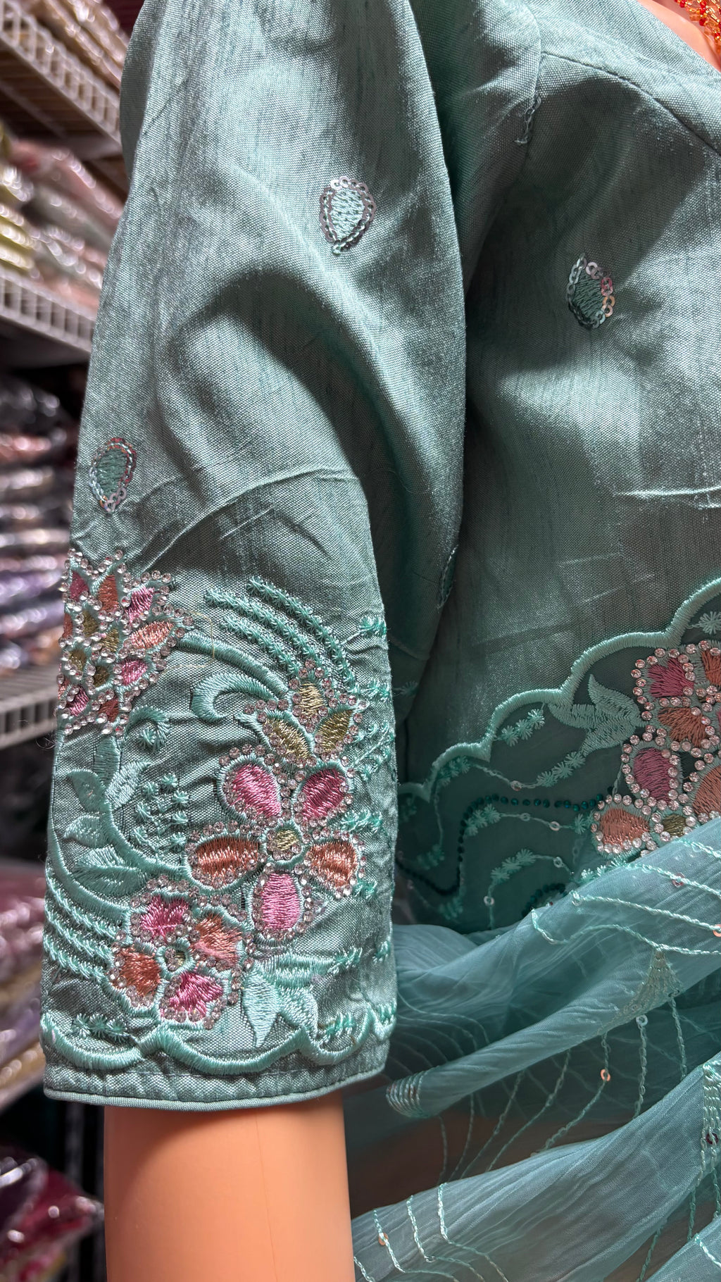 Blue Nimboli Silk Saree with Stone, Embroidery & Sequin Work