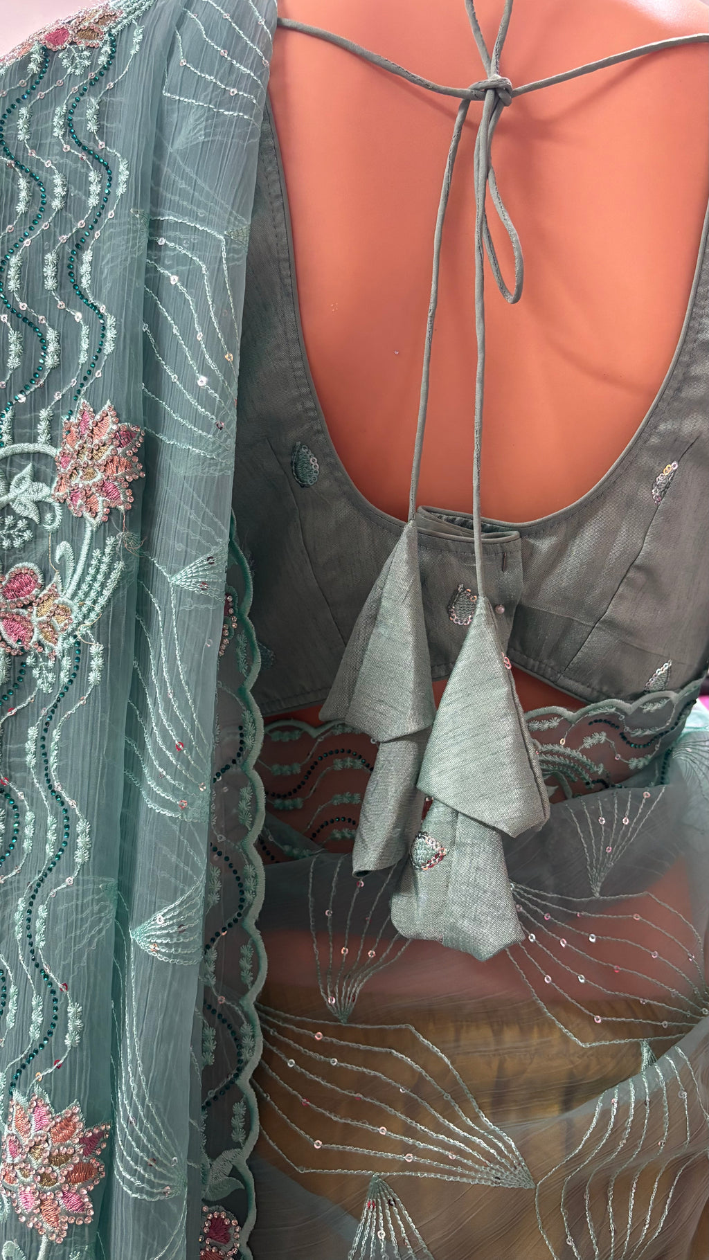 Blue Nimboli Silk Saree with Stone, Embroidery & Sequin Work