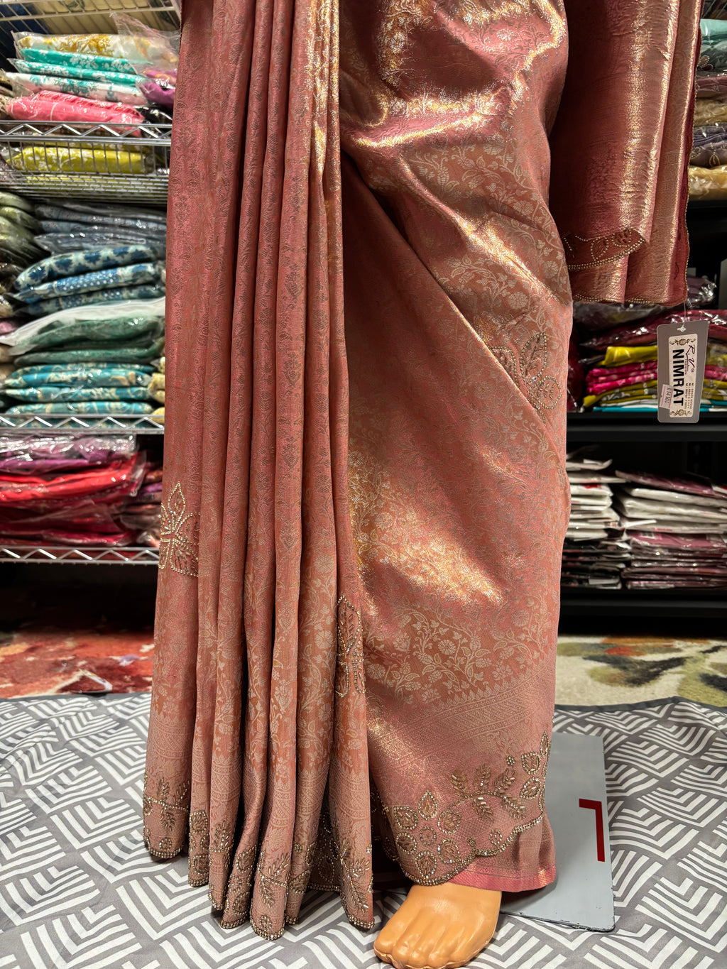 Banarasi Silk Saree with Rihno stone and glass beads worked