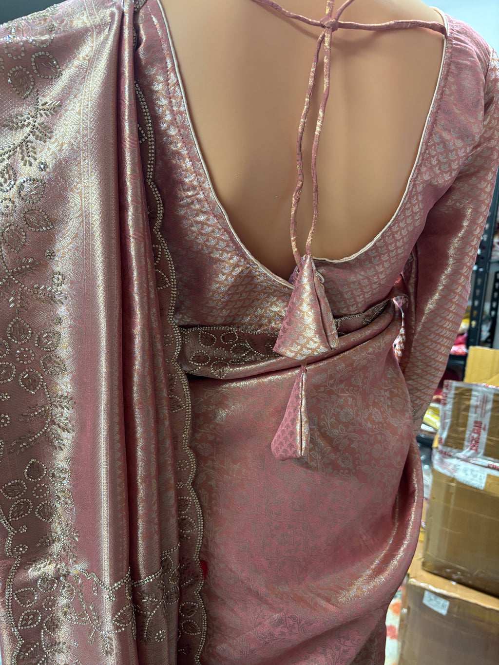 Banarasi Silk Saree with Rihno stone and glass beads worked