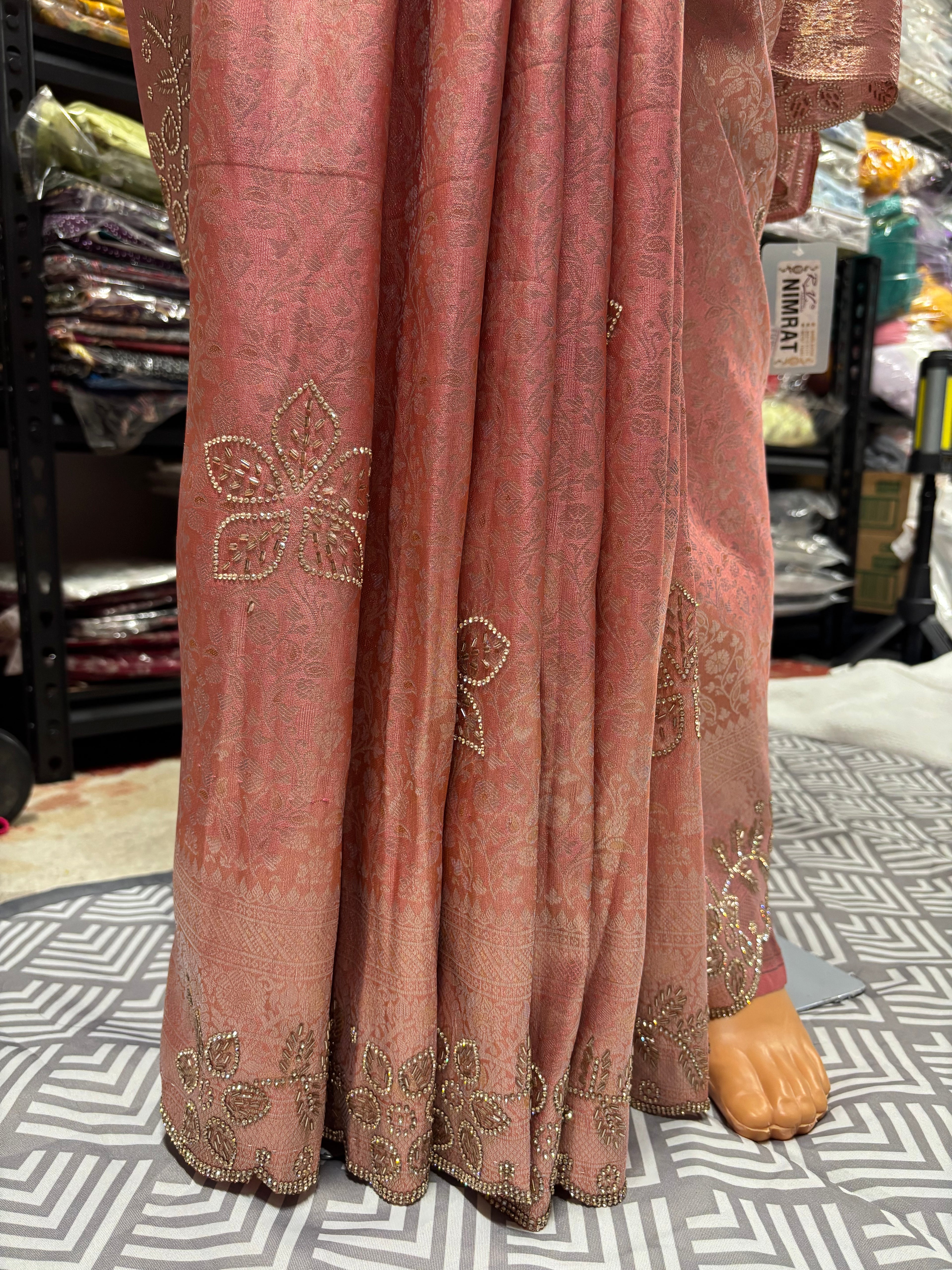 Banarasi Silk Saree with Rihno stone and glass beads worked