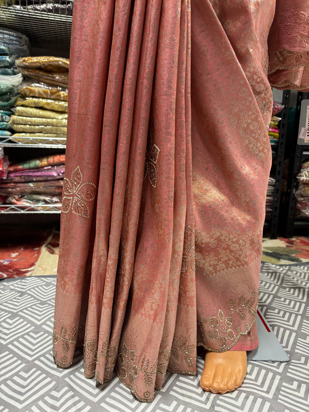 Banarasi Silk Saree with Rihno stone and glass beads worked