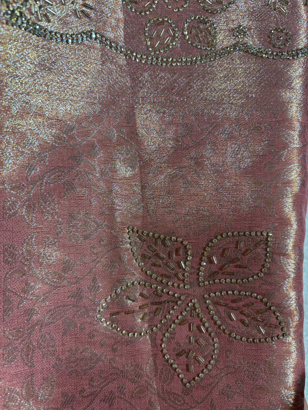 Banarasi Silk Saree with Rihno stone and glass beads worked