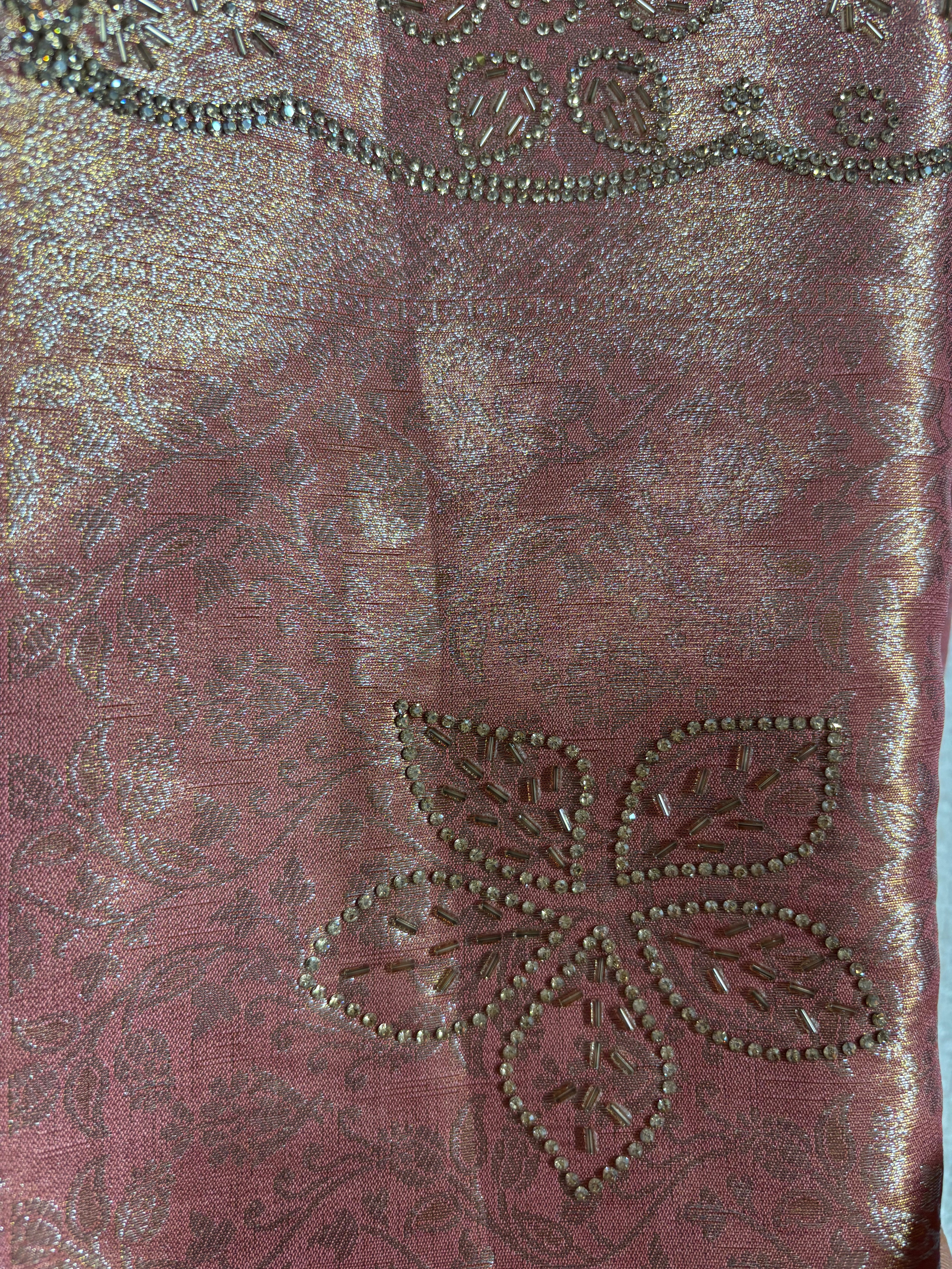 Banarasi Silk Saree with Rihno stone and glass beads worked