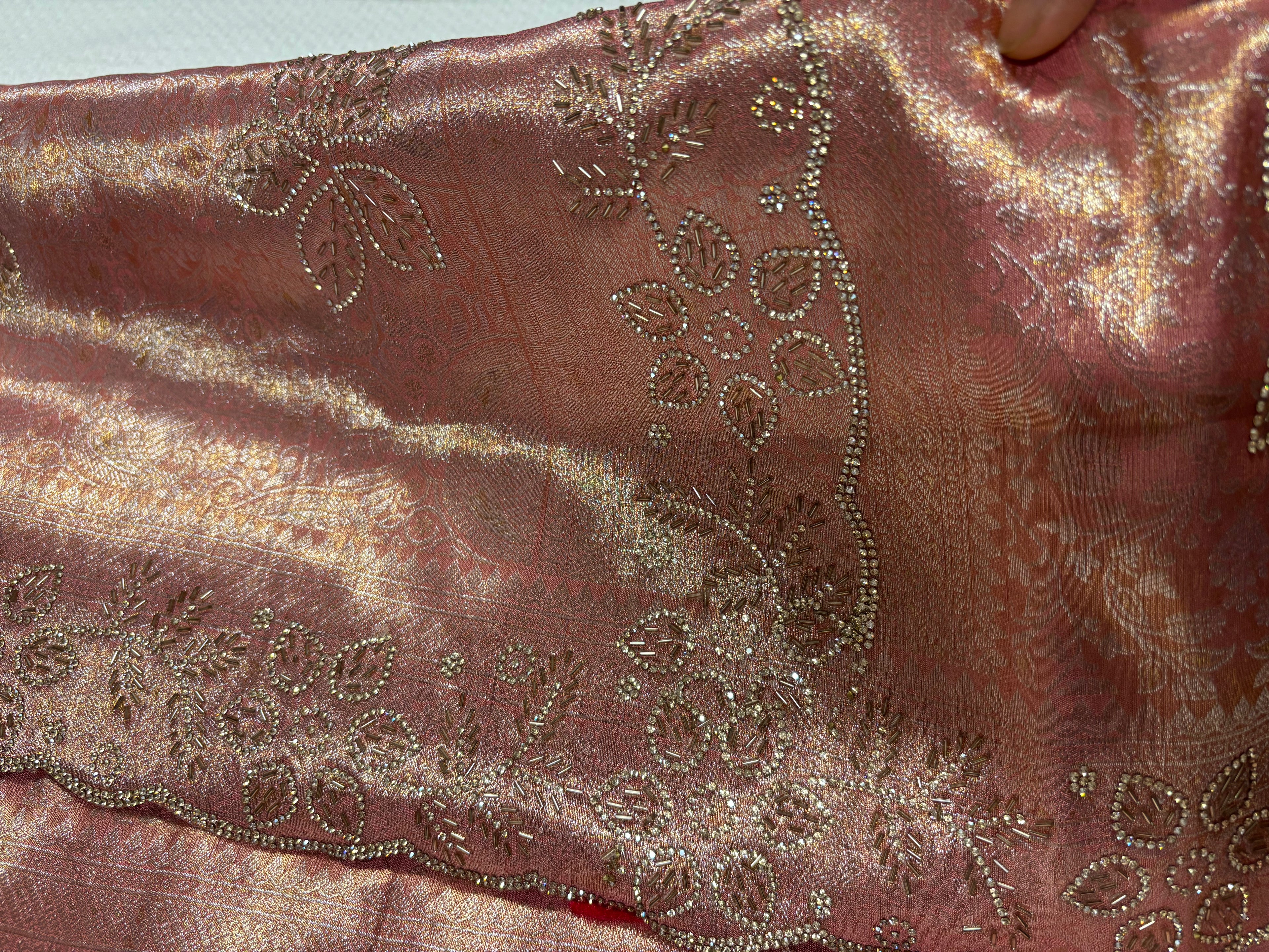 Banarasi Silk Saree with Rihno stone and glass beads worked