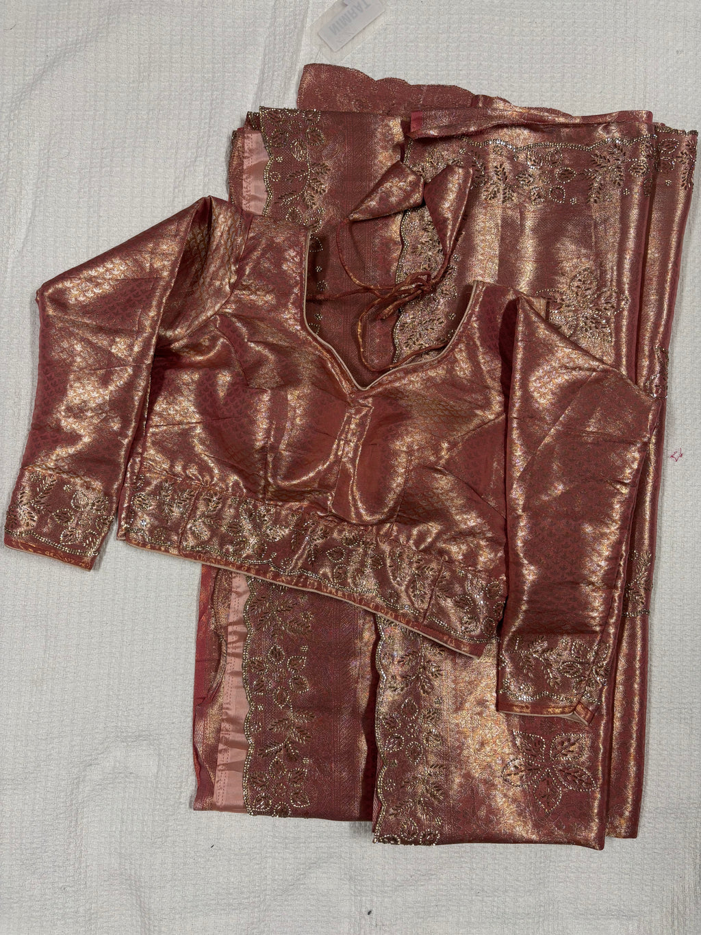 Banarasi Silk Saree with Rihno stone and glass beads worked