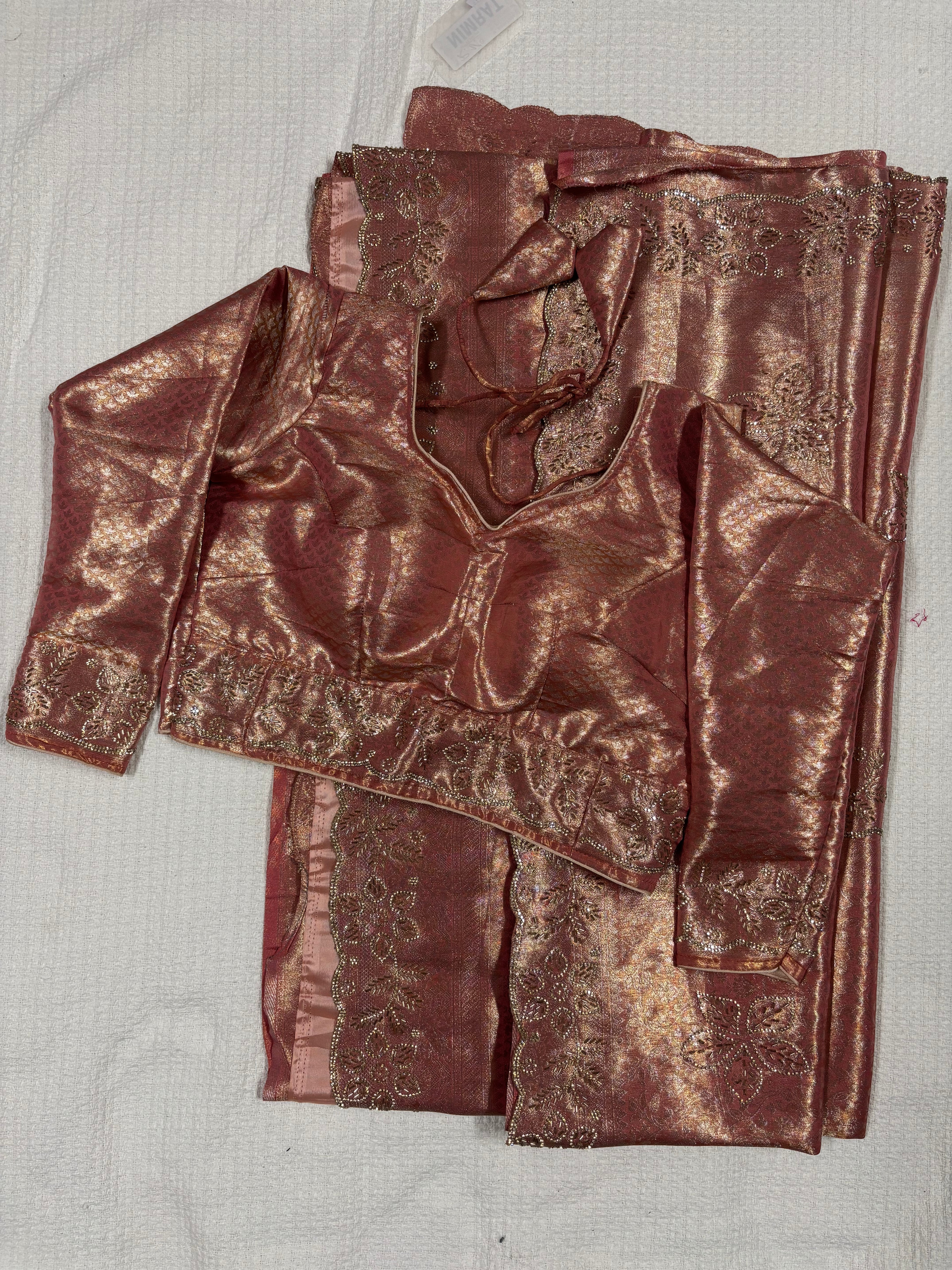 Banarasi Silk Saree with Rihno stone and glass beads worked