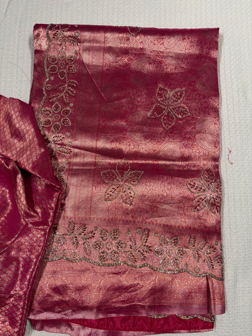 Banarasi Silk Saree with Rihno stone and glass beads worked
