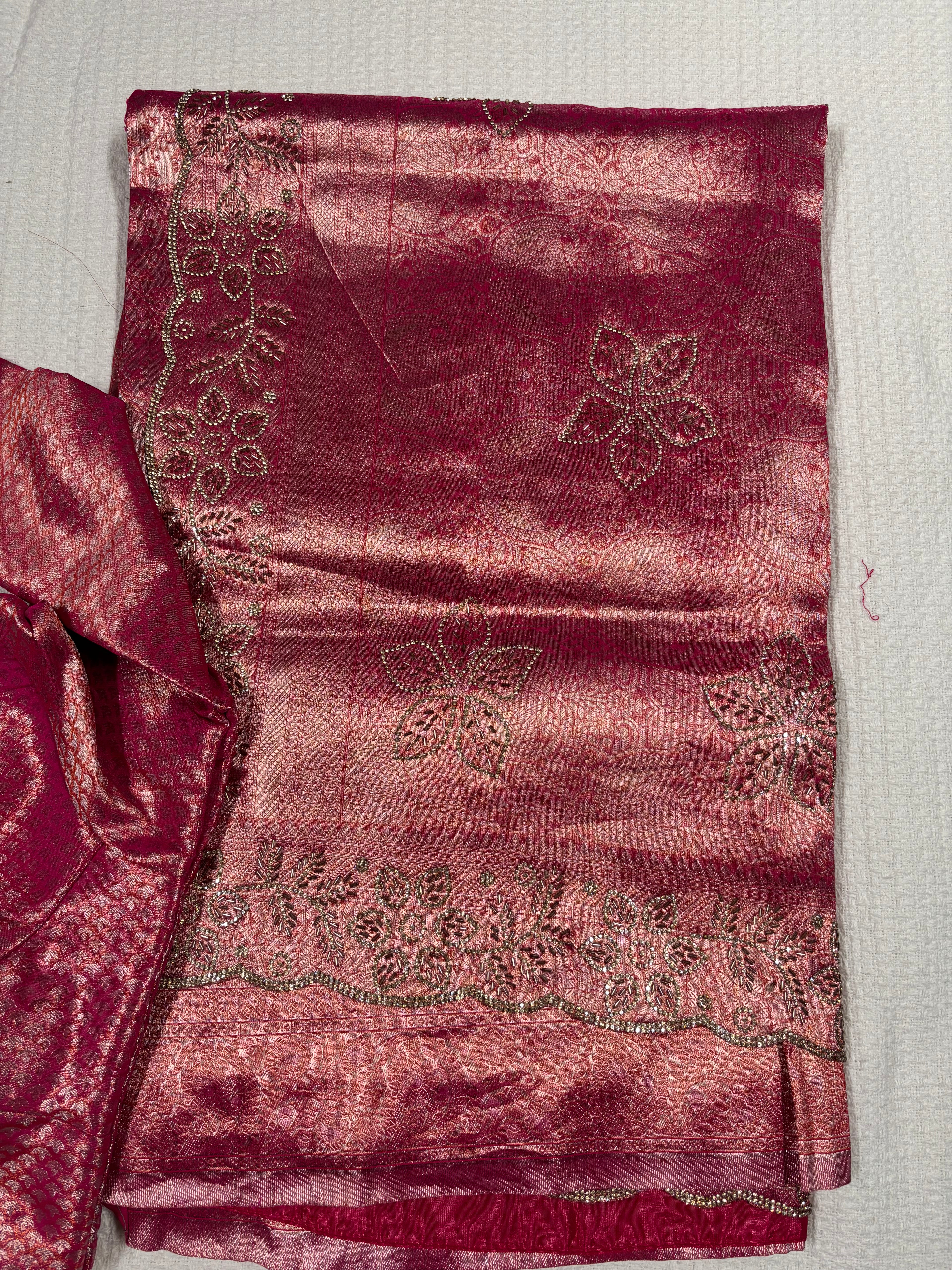 Banarasi Silk Saree with Rihno stone and glass beads worked