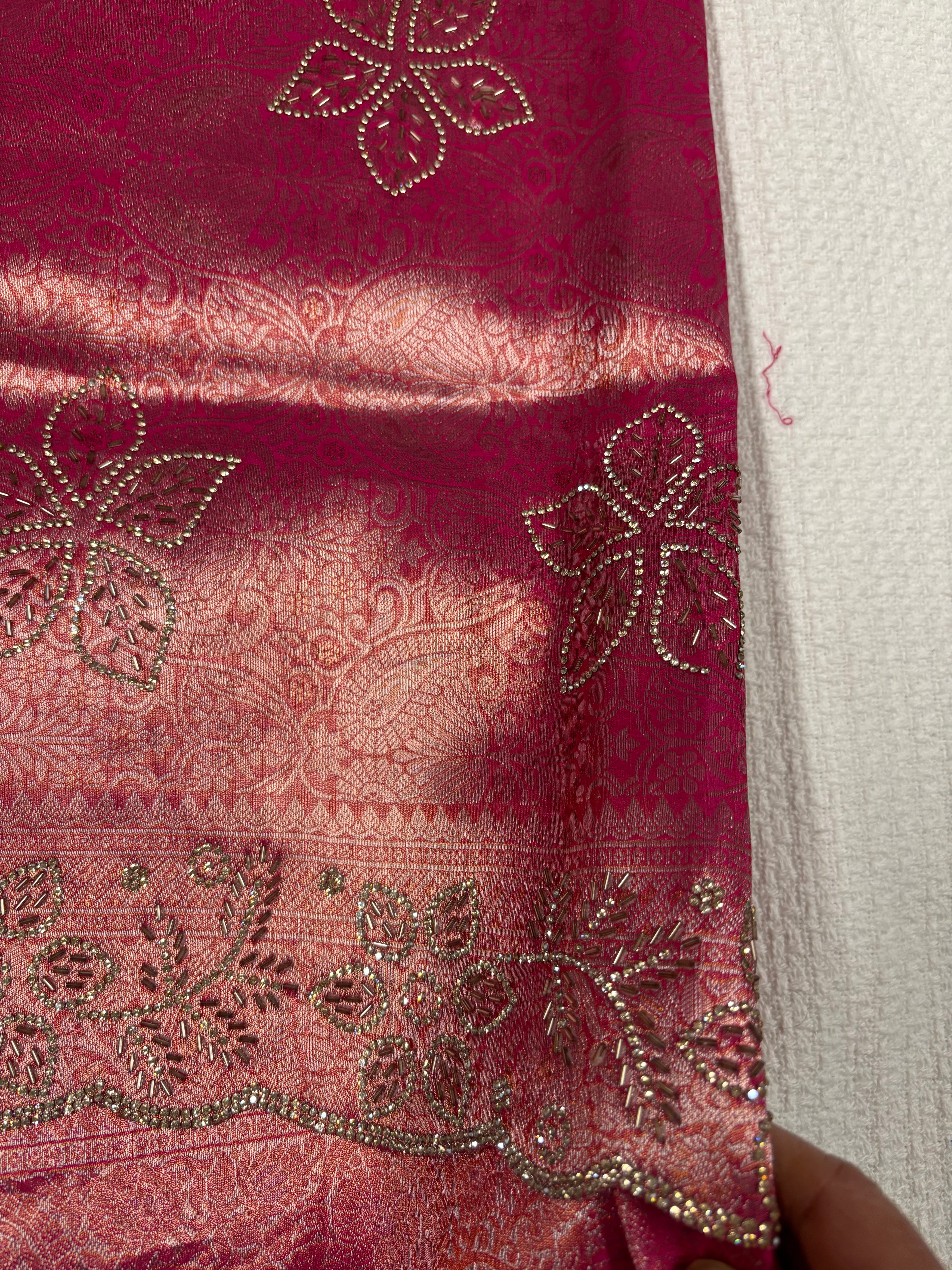 Banarasi Silk Saree with Rihno stone and glass beads worked