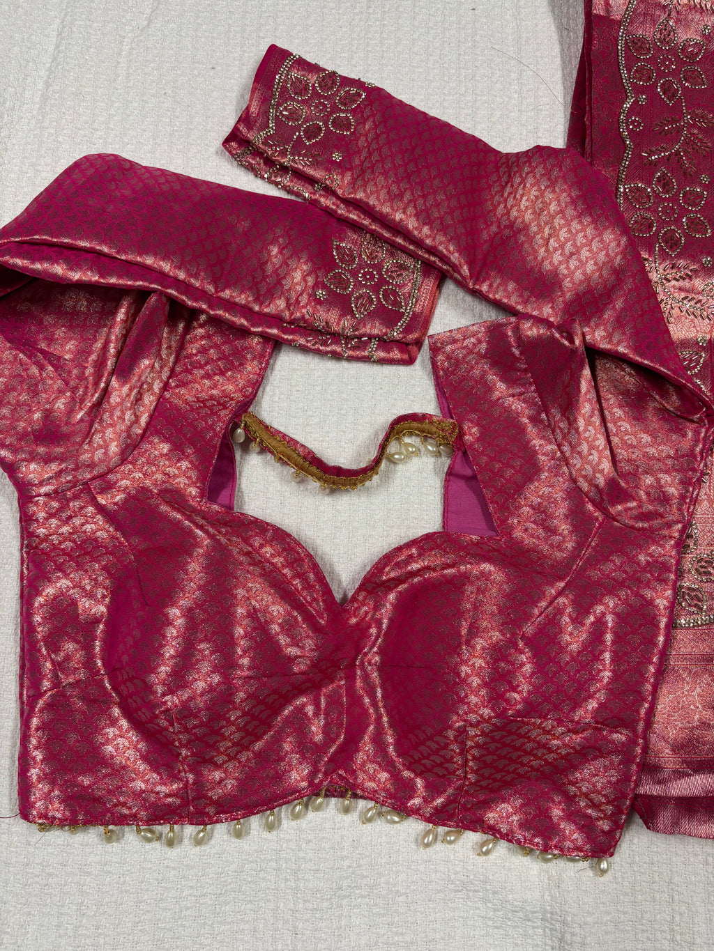 Banarasi Silk Saree with Rihno stone and glass beads Hand worked