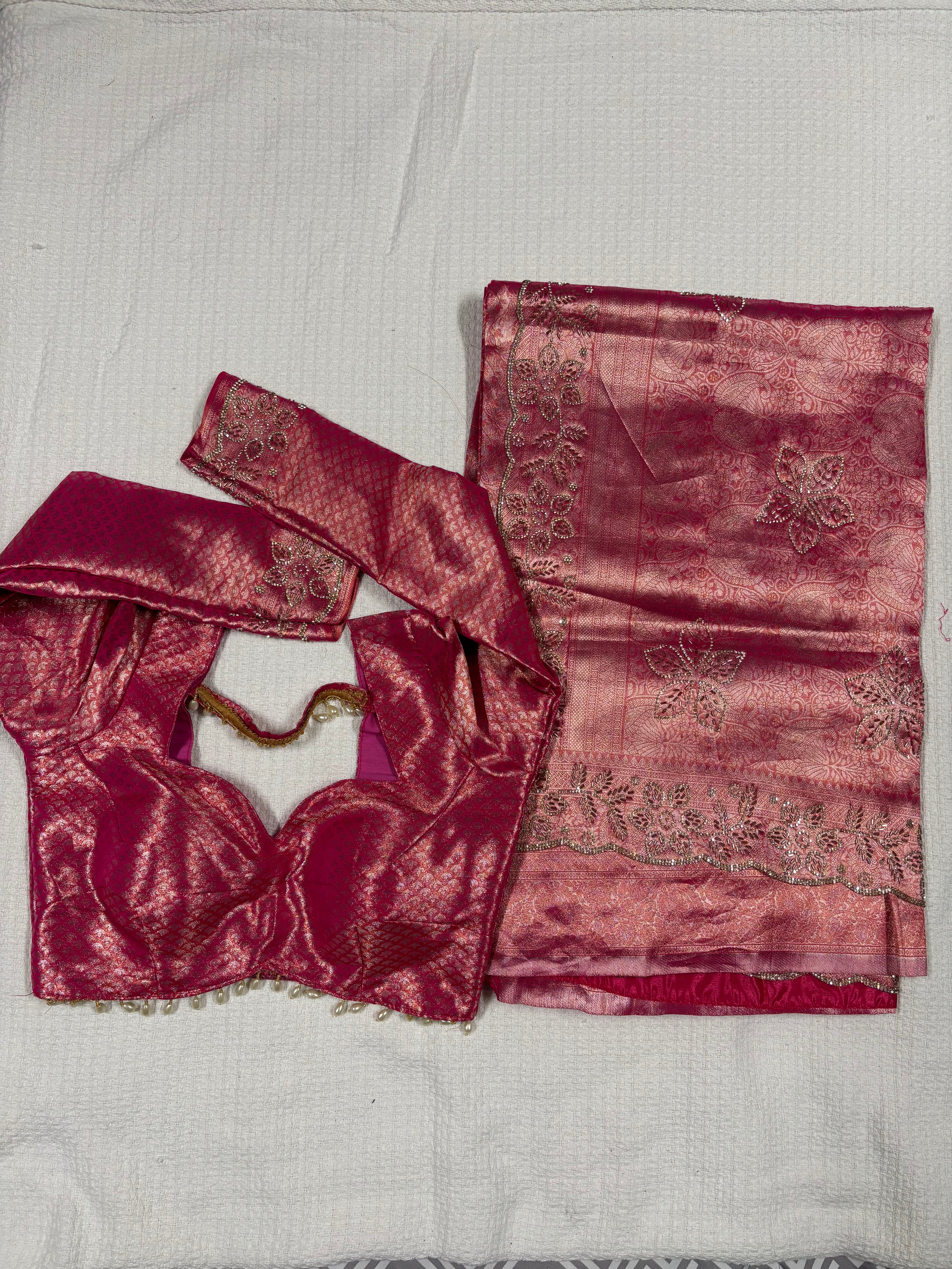 Banarasi Silk Saree with Rihno stone and glass beads worked