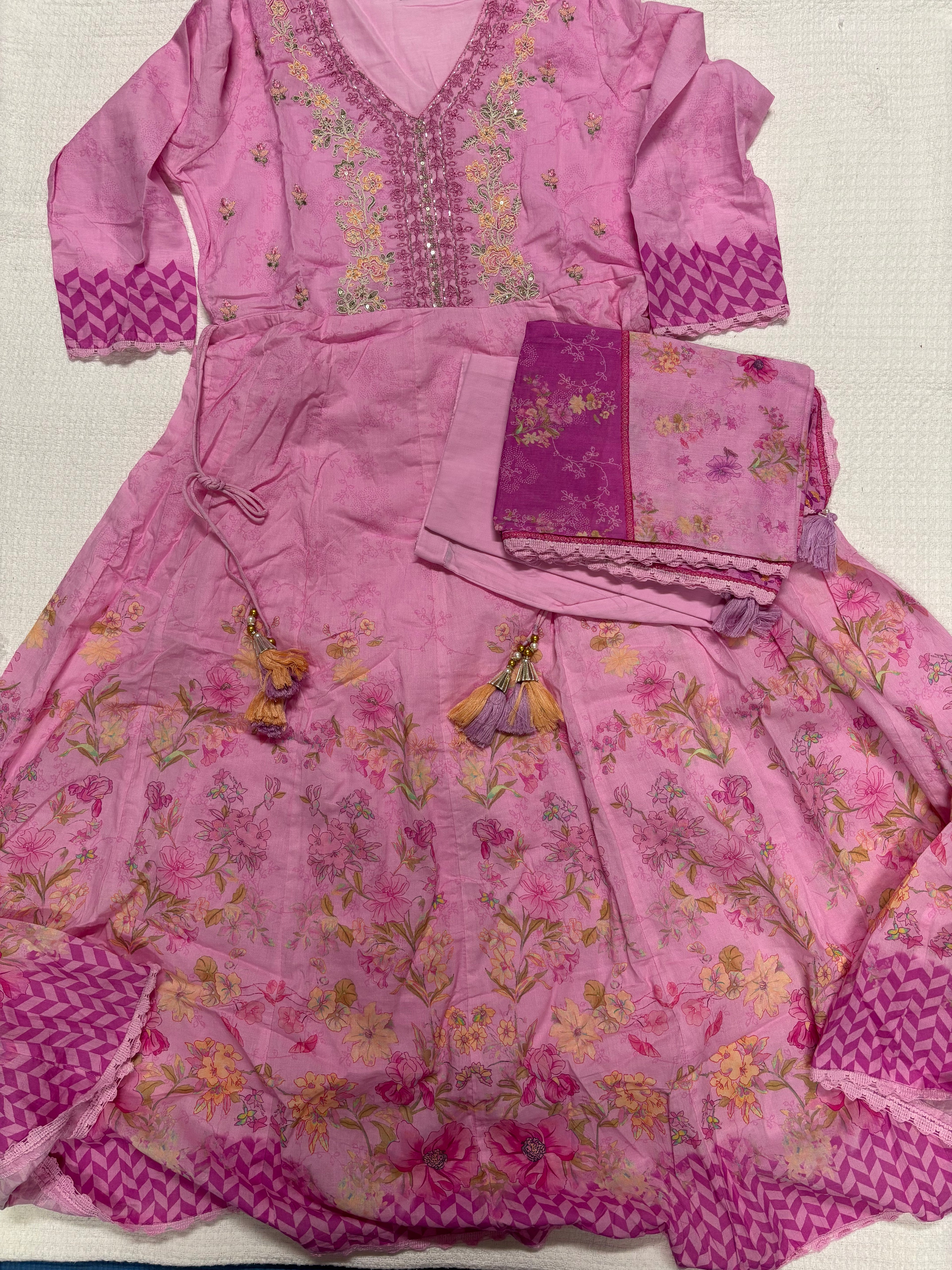 Floral Umbrella Salwar Set On Pure Soft Cotton