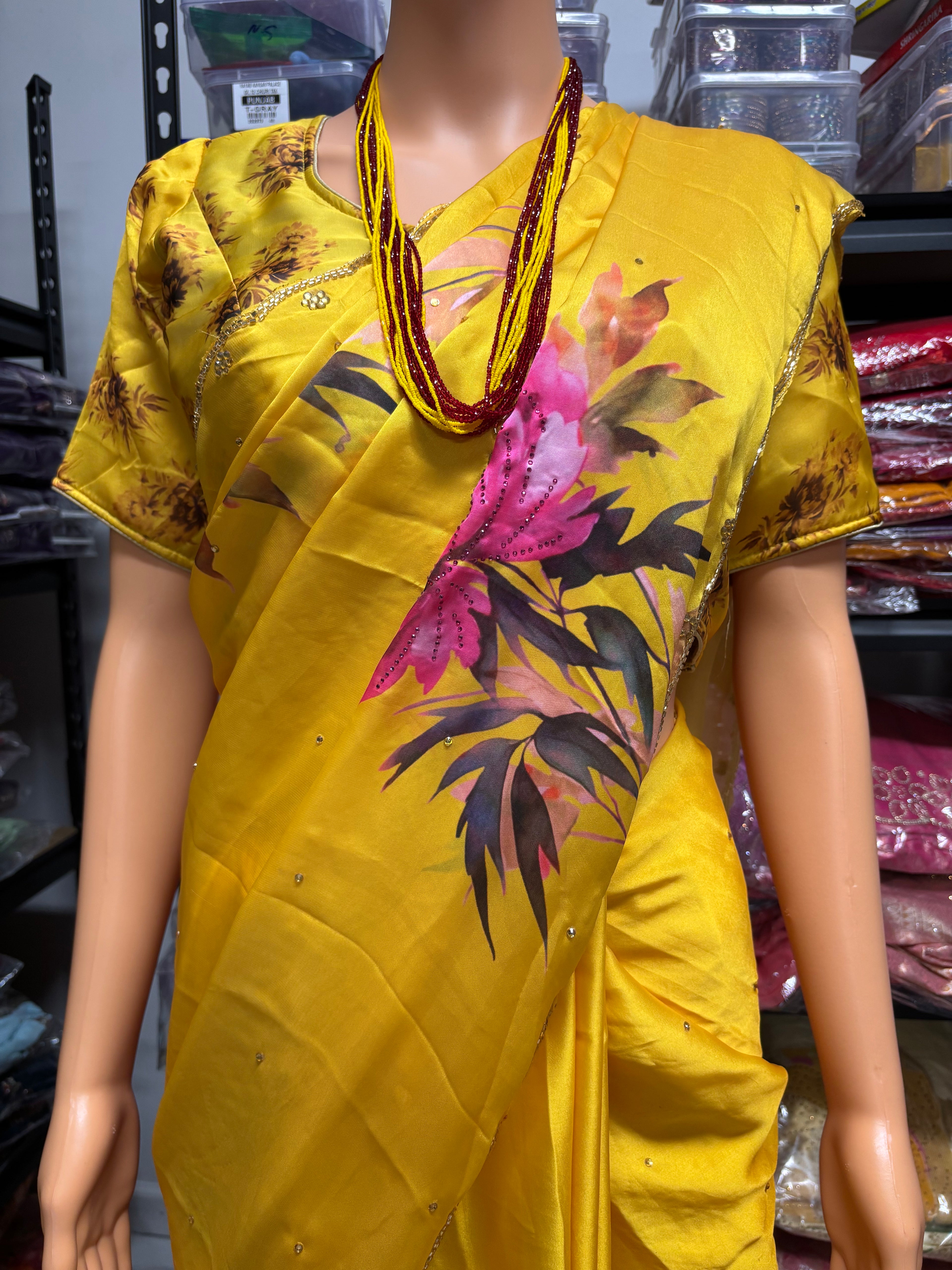 Handworked Fendy Silk Saree With Fully Stiched Blouse