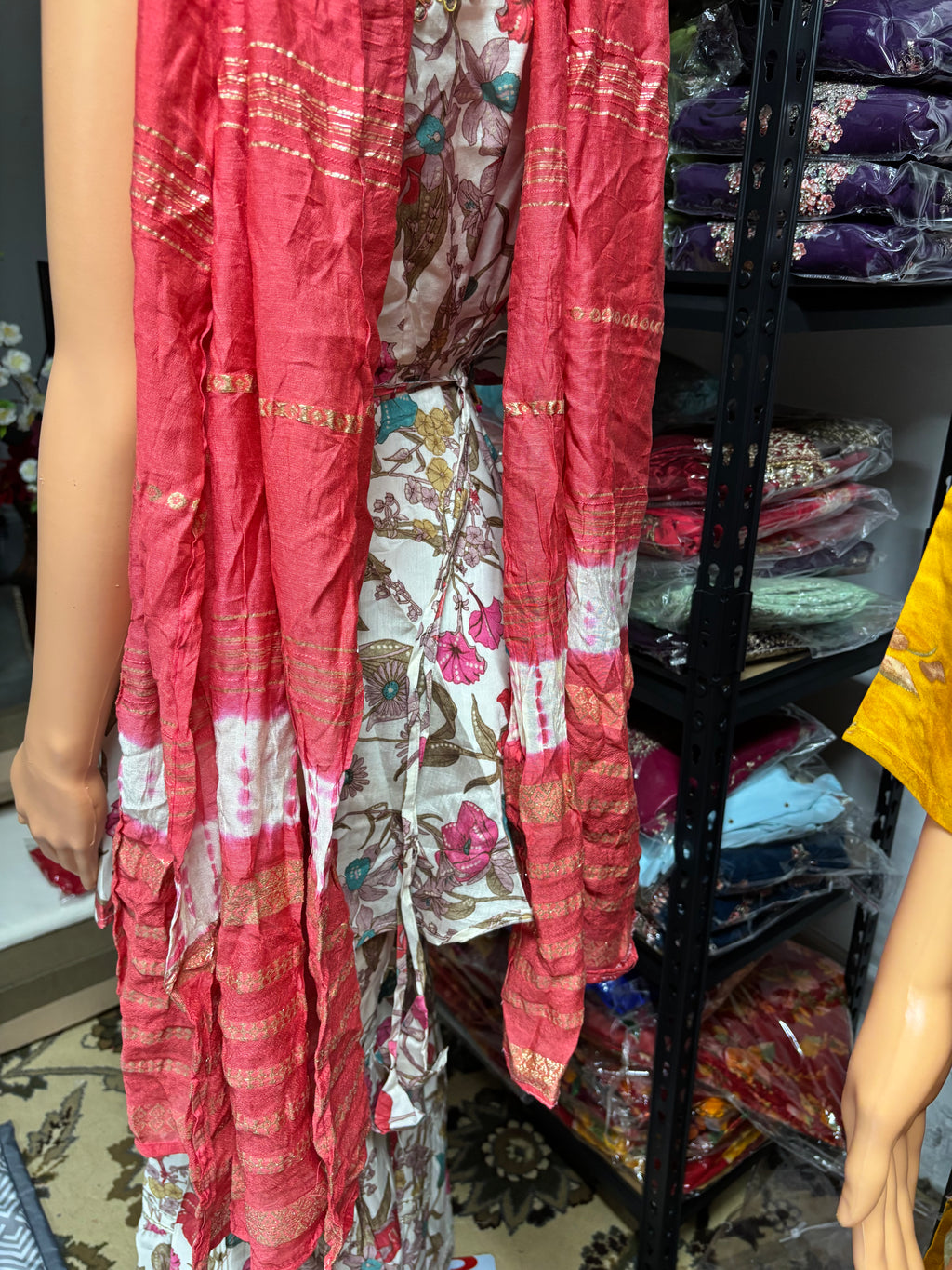 Elegant 3-piece kurta palazzo set featuring asymmetrical sleeves for a modern twist on traditional wear