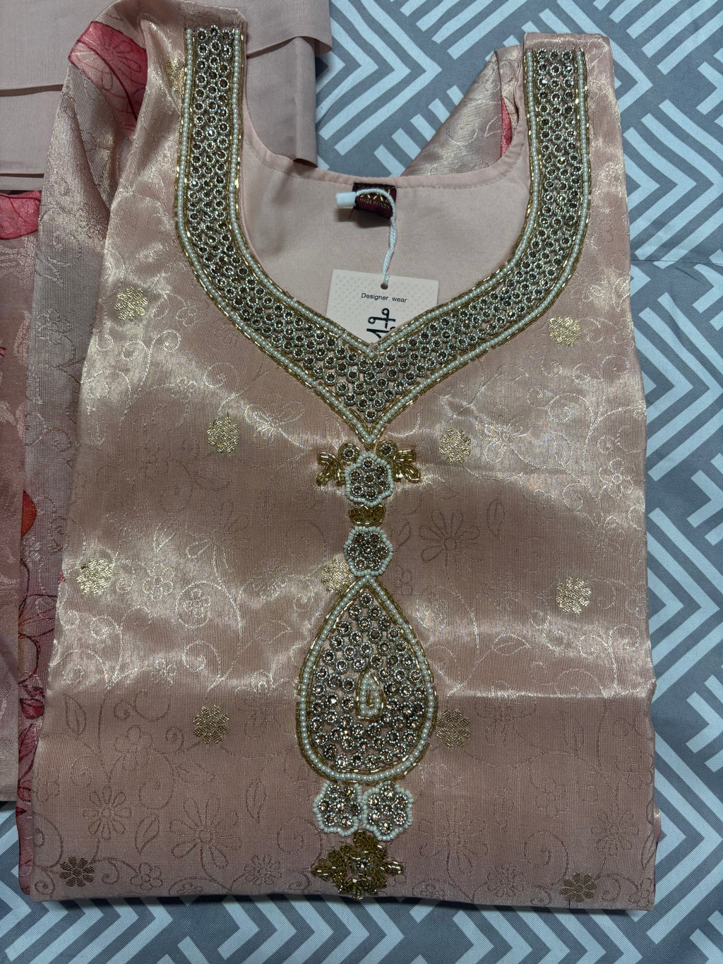 Neck Worked Floral Printed Banarasi Kurtha set